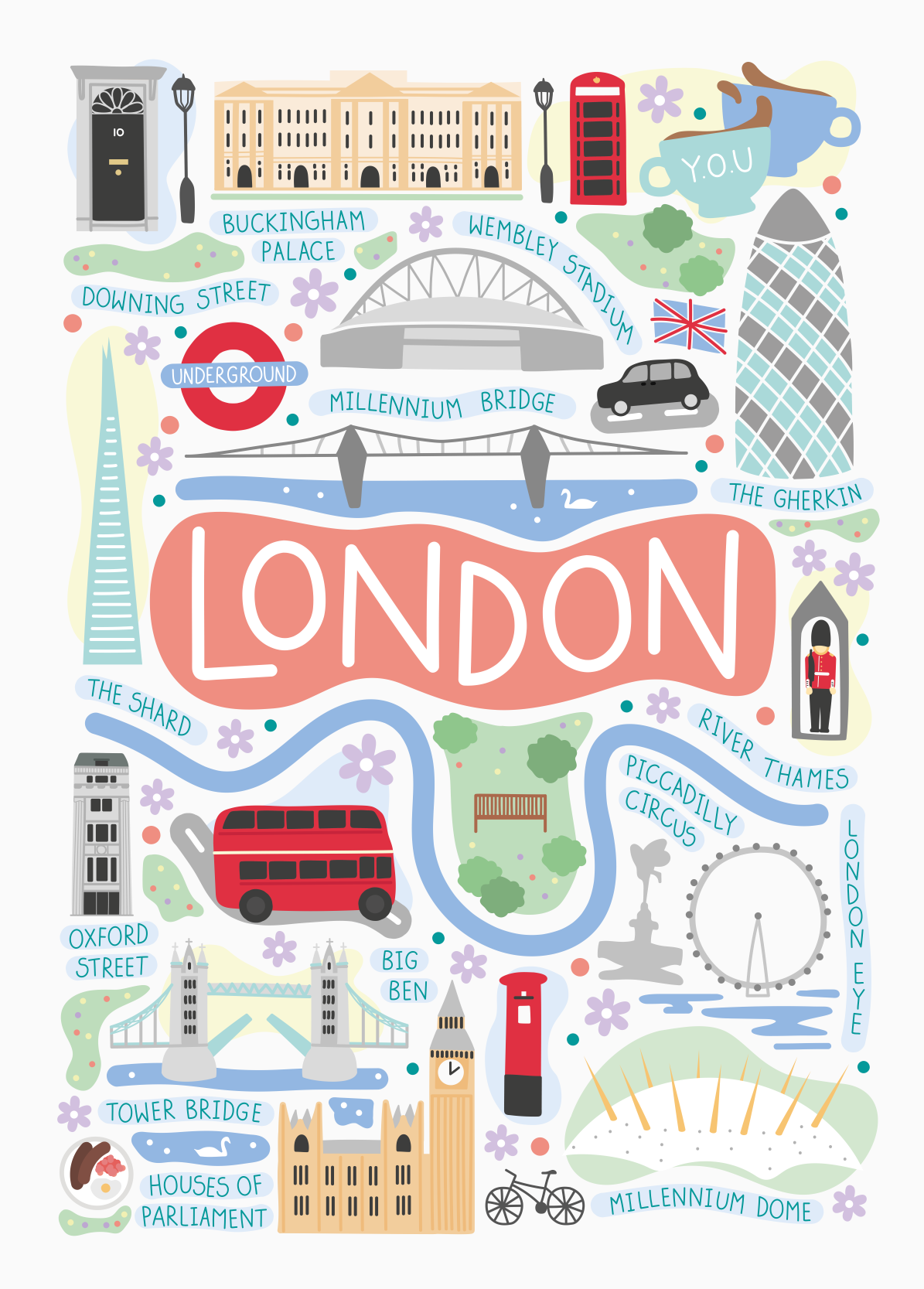 Y.O.U London Landmarks Organic Cotton Tea Towel