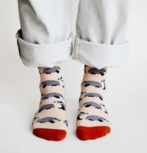 Bare Kind Bamboo Socks - Save the Badgers (beige & red) - Y.O.U underwear