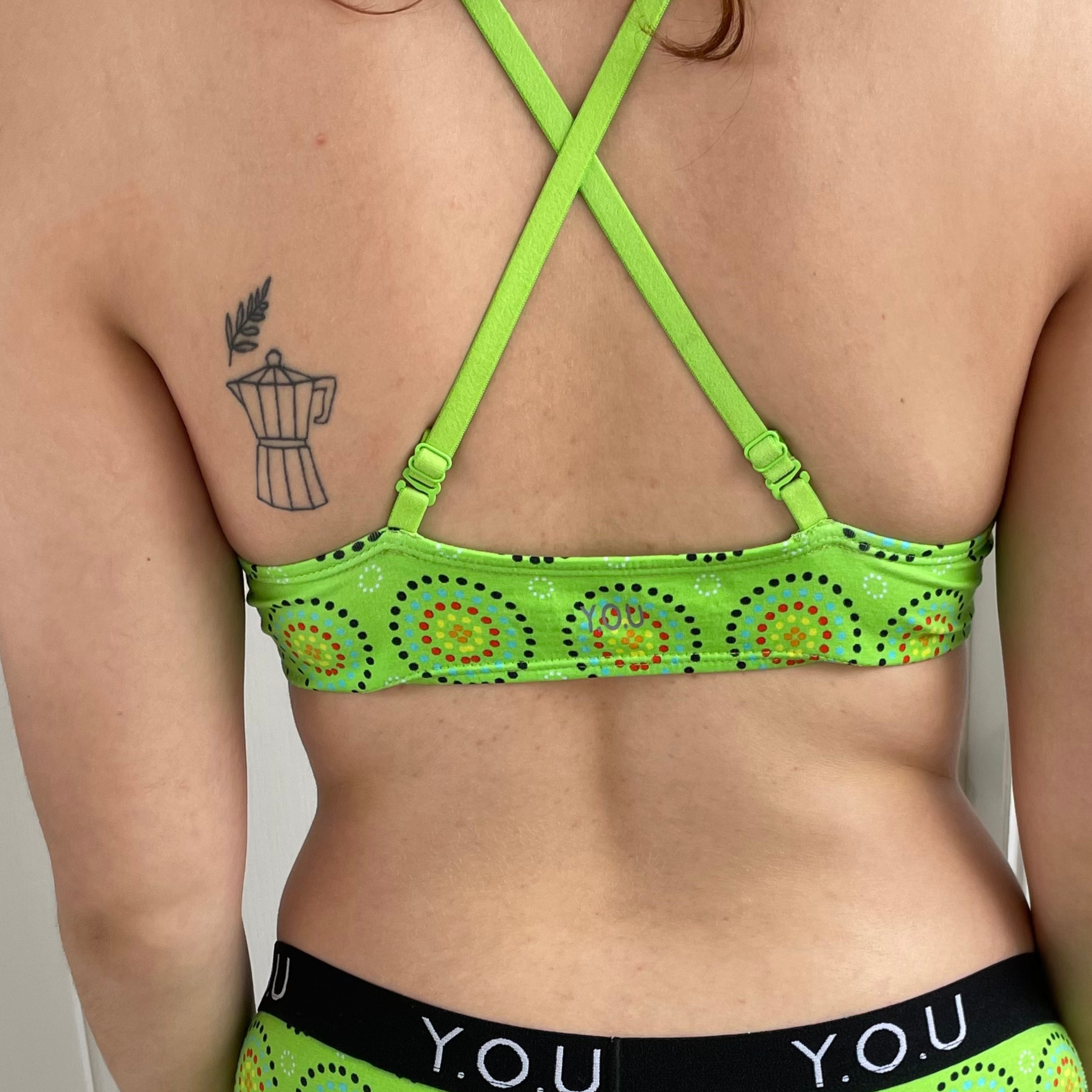 Women's organic cotton bralette - Green Mara design