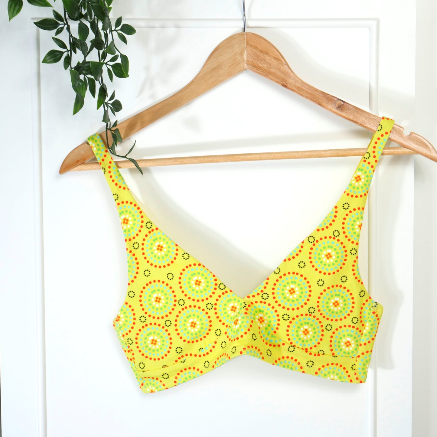 Women's organic cotton matching bralette and mid-rise bikini set - Yellow Mara