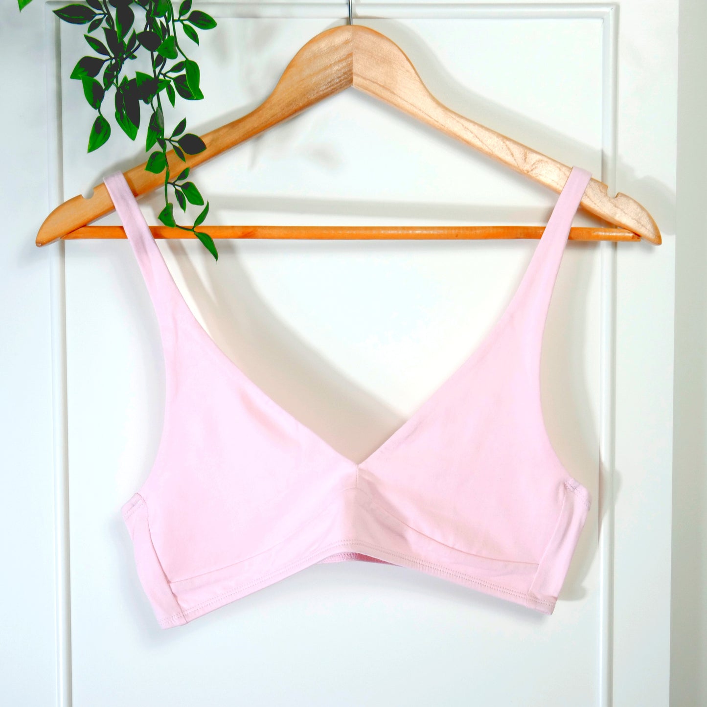 Women's organic cotton matching bralette and mid-rise bikini set - Light Pink