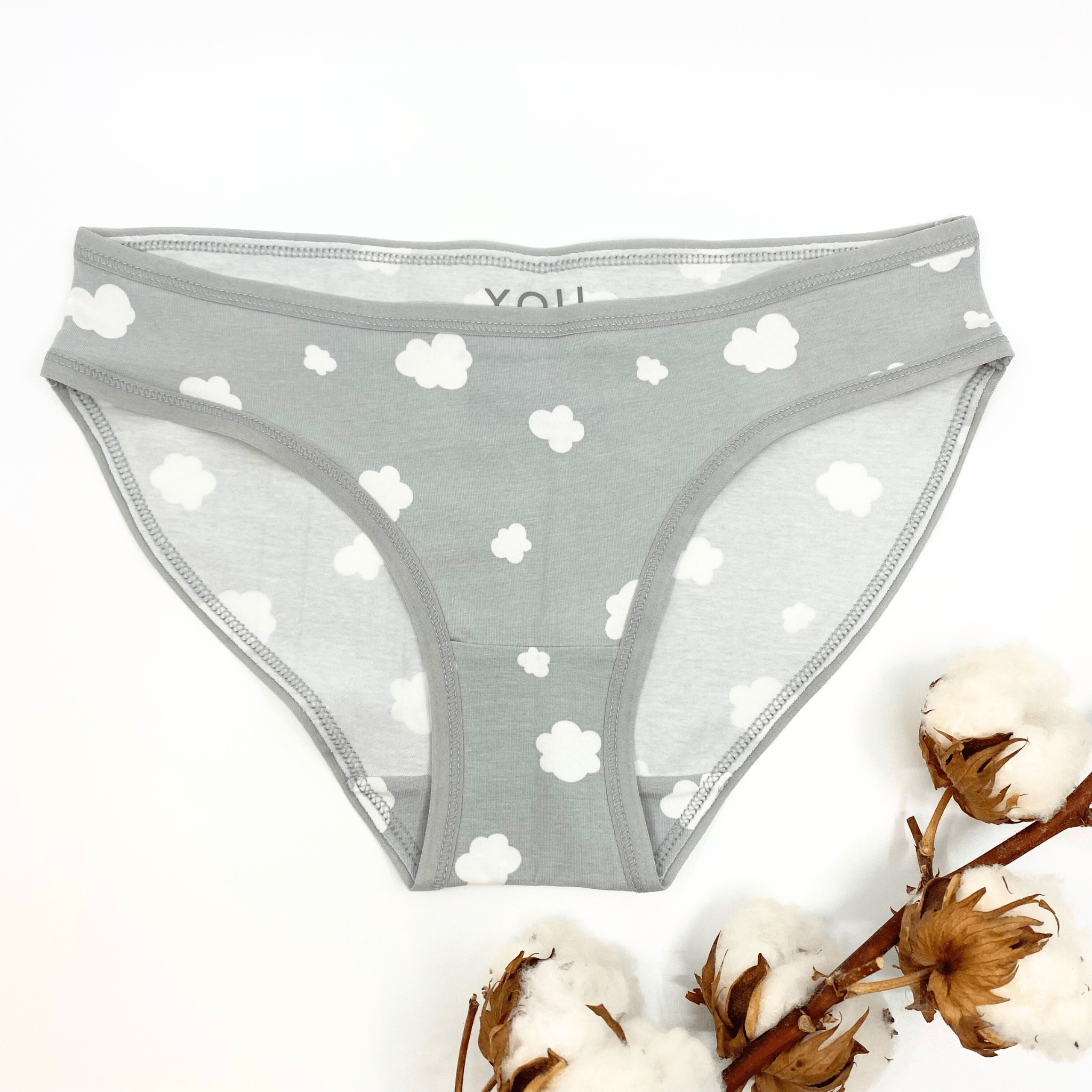 Girls' organic cotton knickers - grey with white clouds - Y.O.U underwear