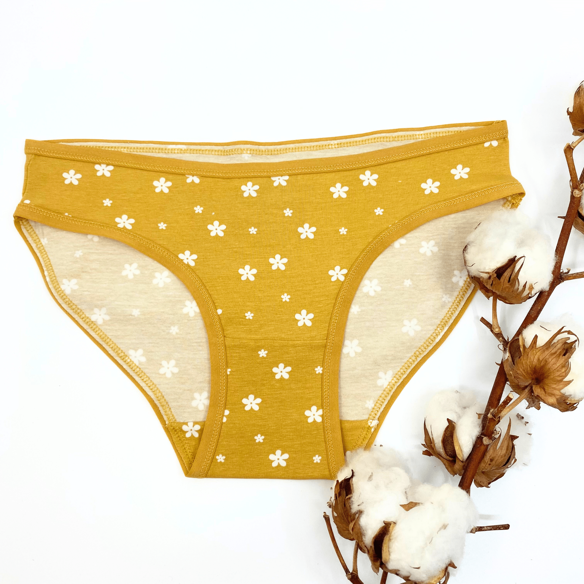 Girls' organic cotton knickers - yellow with white flowers - Y.O.U underwear