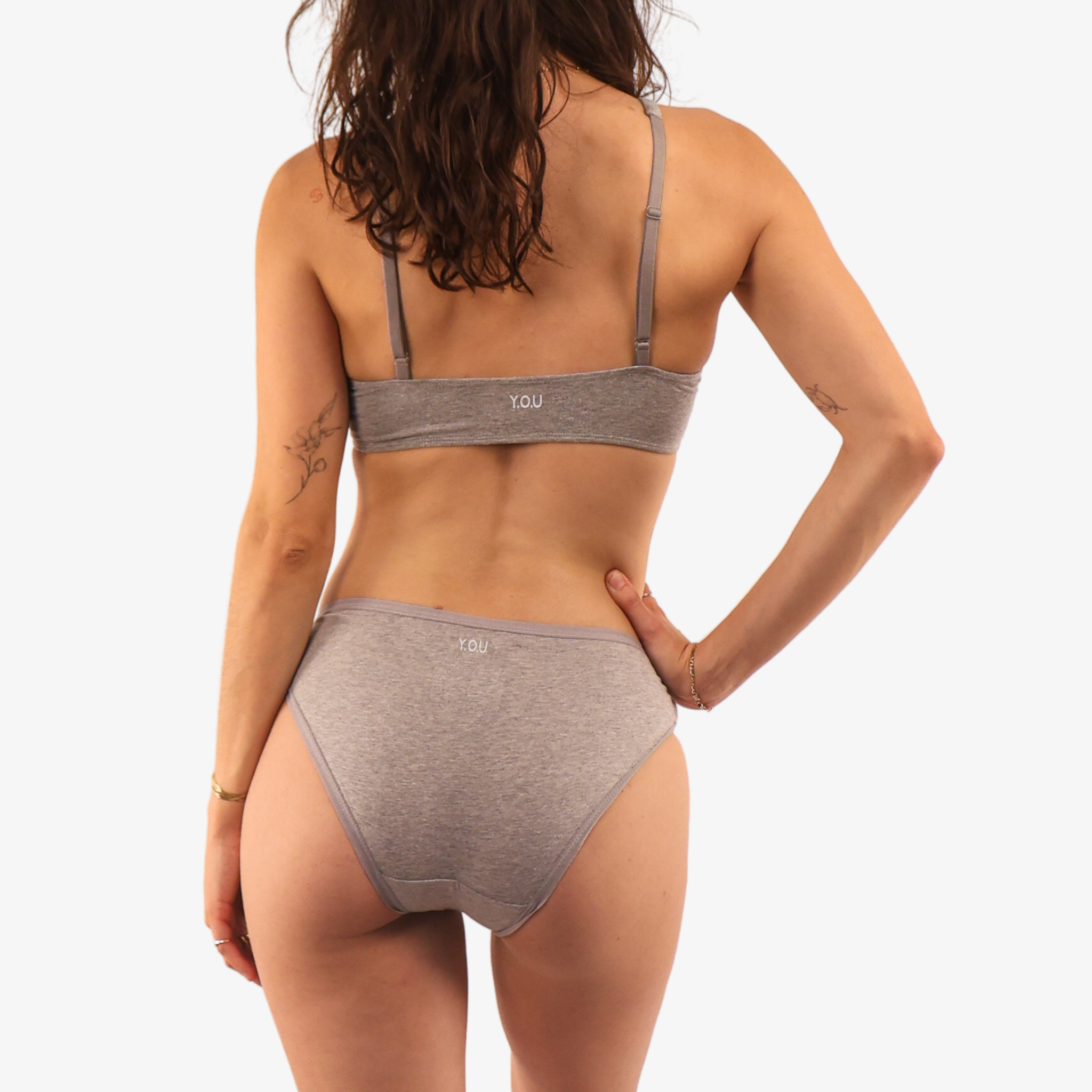 Women's organic cotton matching bralette and low-rise bikini set - light grey (heather grey)