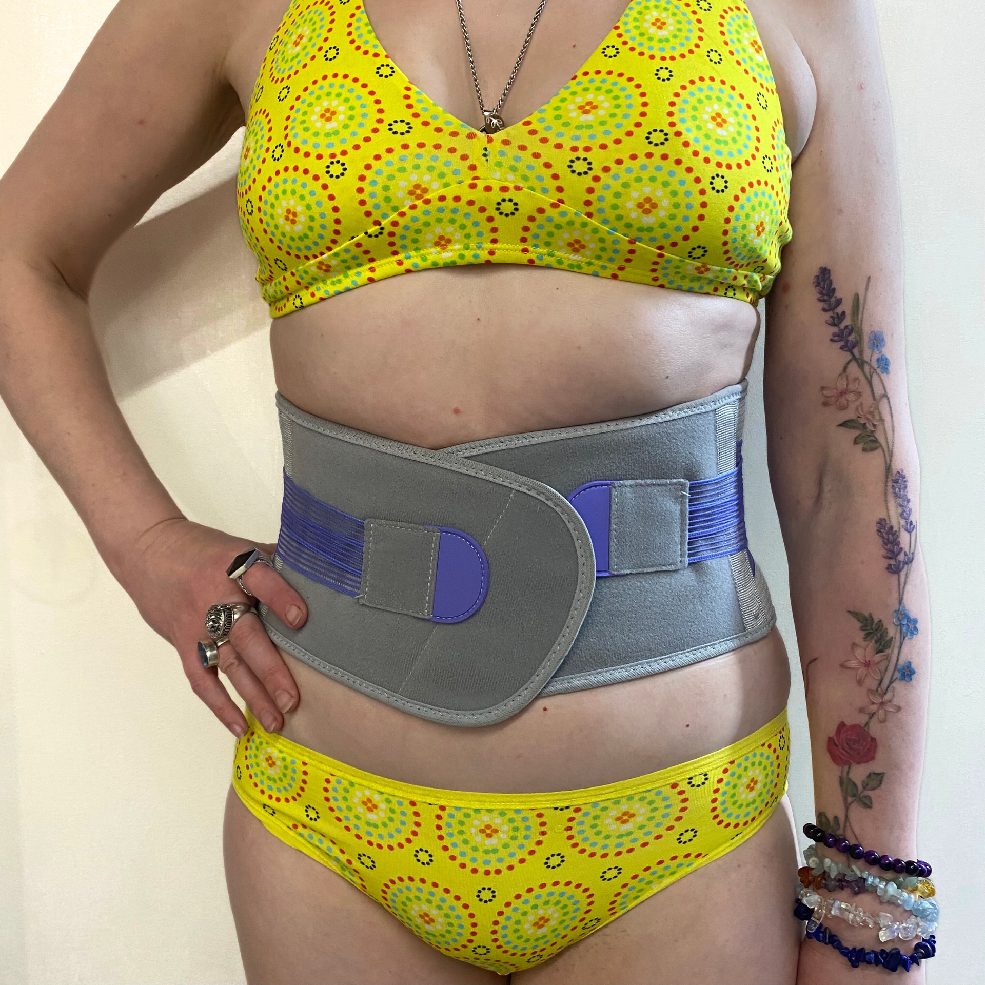 Women's organic cotton matching bralette and bikini set - Yellow Mara design