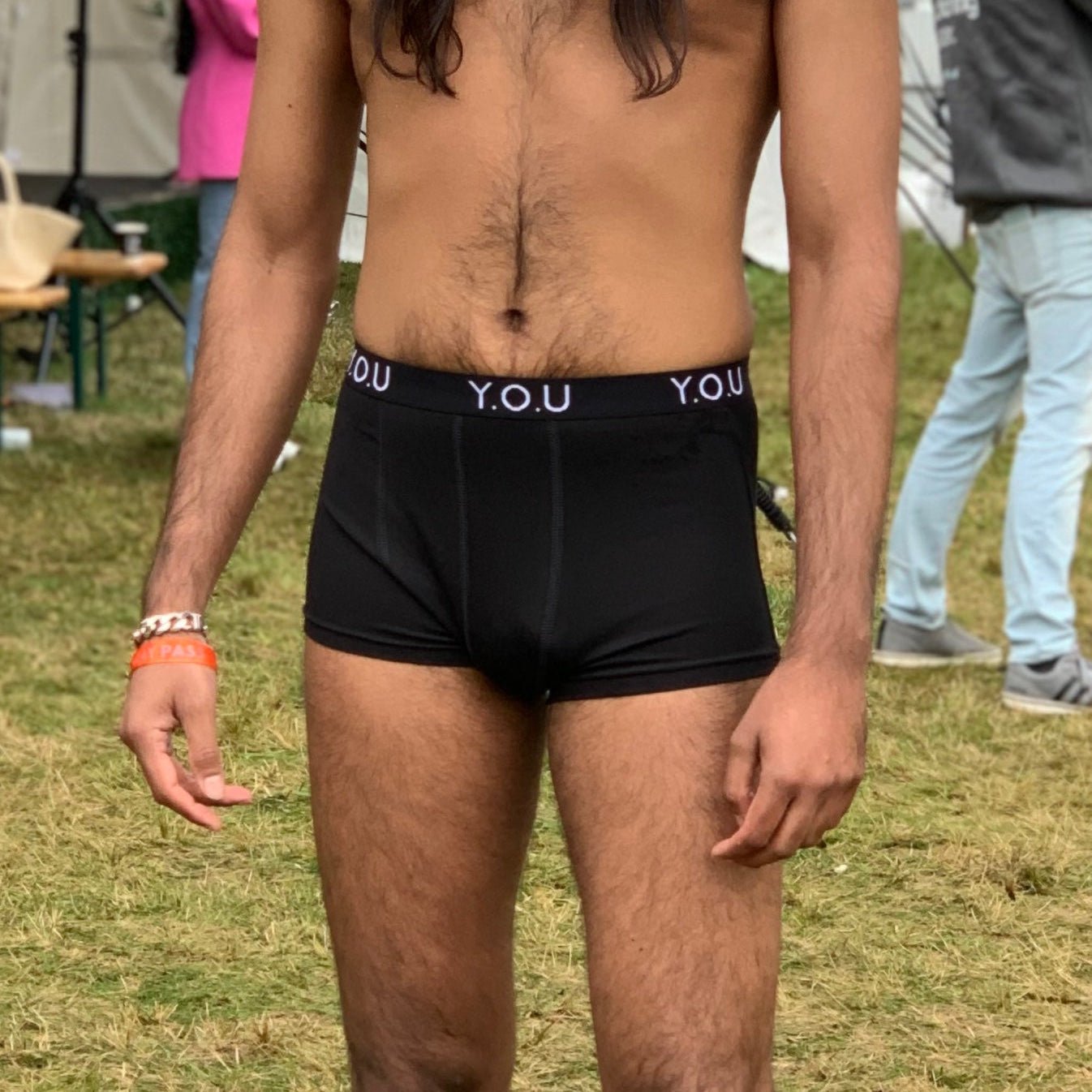 model wearing organic cotton mens hipster trunks black - You Underwear