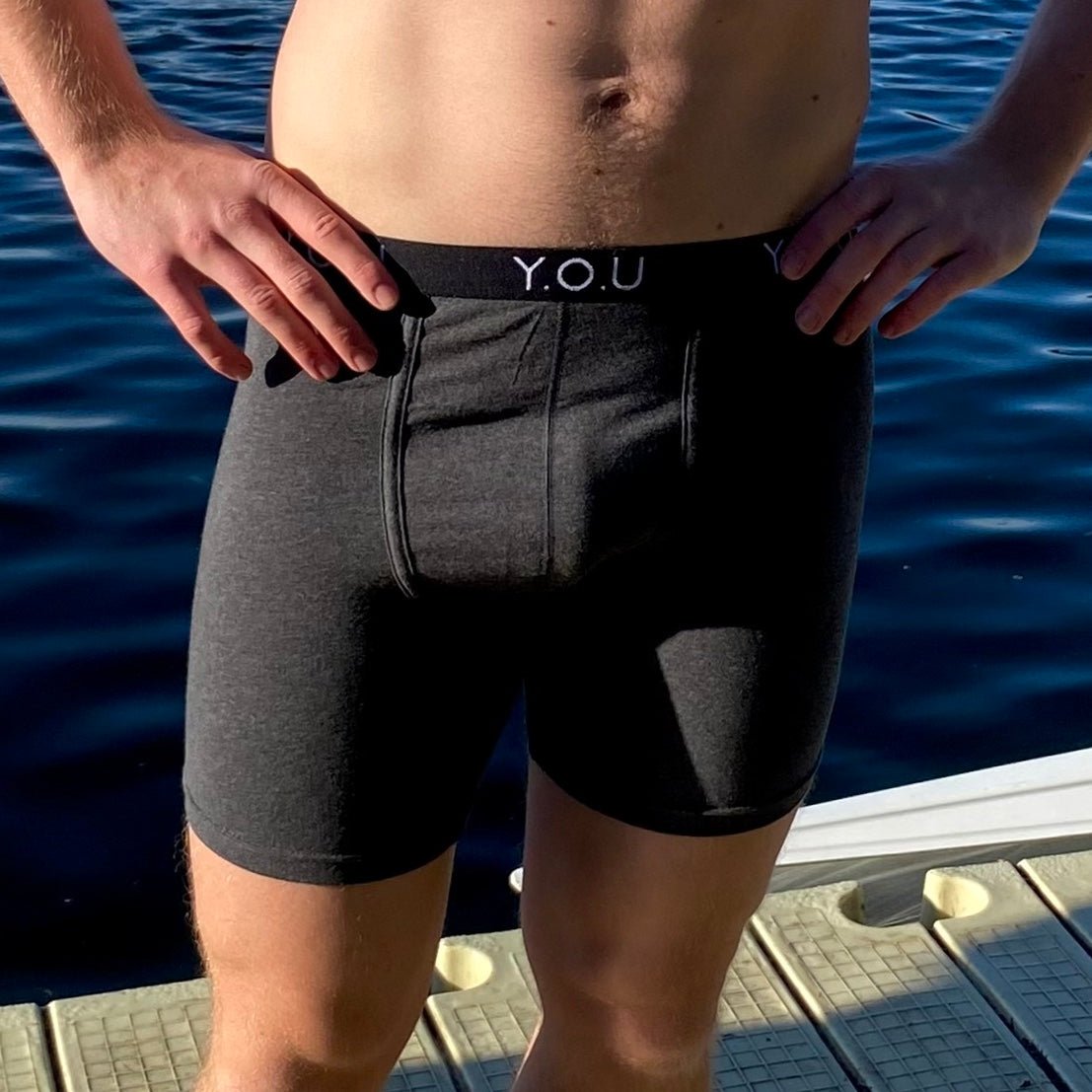 Men's organic cotton longer - leg trunks in dark grey (charcoal grey) - Y.O.U underwear