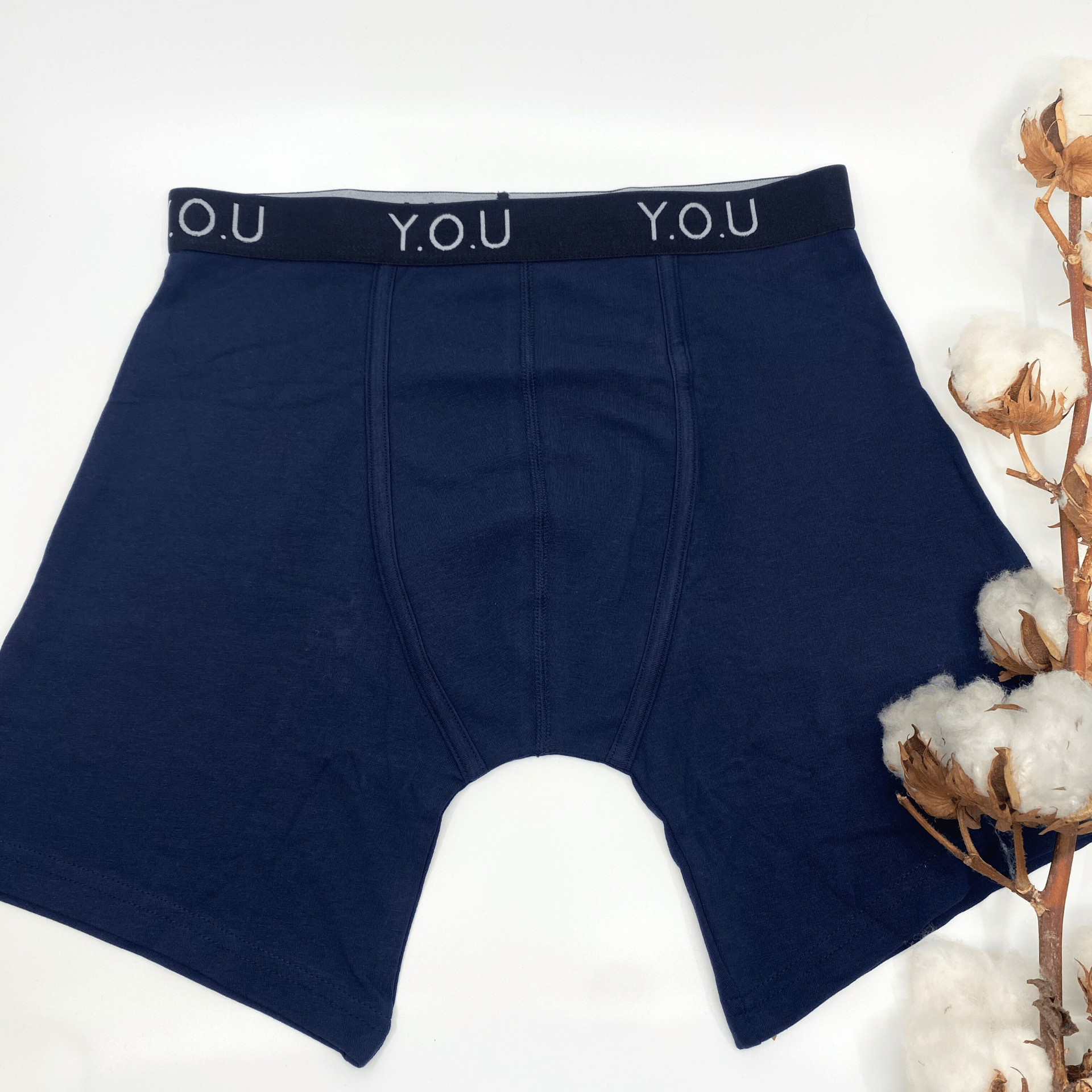 Men's organic cotton longer - leg trunks in navy blue - Y.O.U underwear