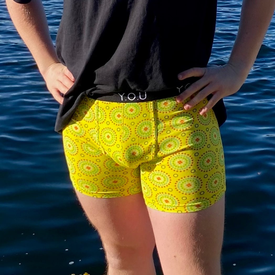 Men’s organic cotton mid - length trunks in Yellow Mara - Y.O.U underwear