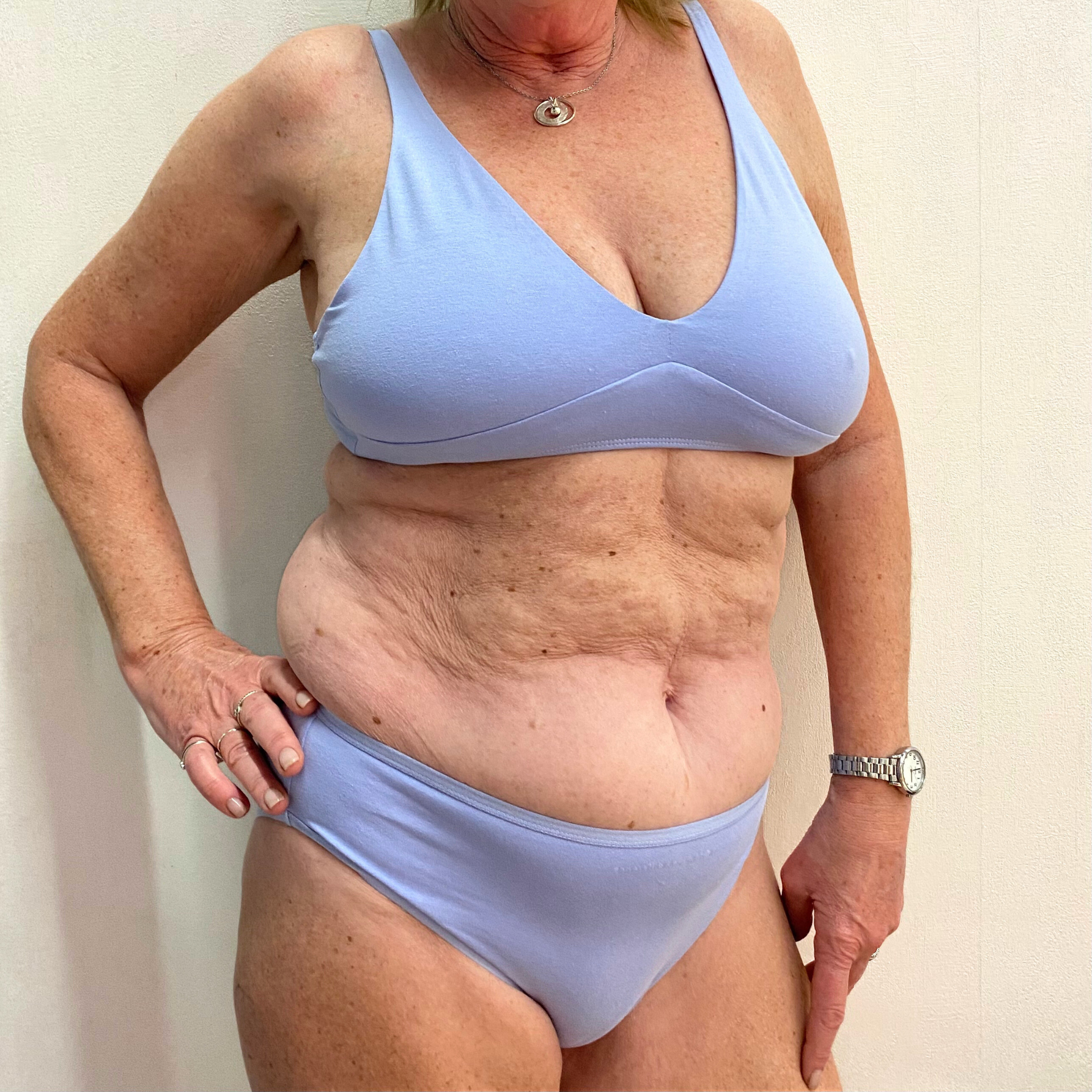 Women's organic cotton matching bralette and mid-rise bikini set - light blue