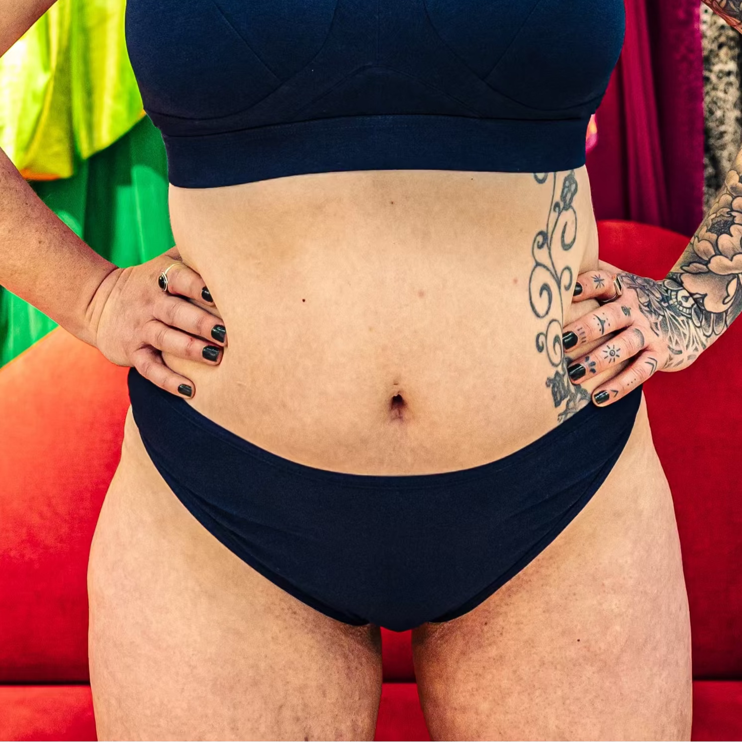 Women's organic cotton mid-rise bikini bottoms in navy blue