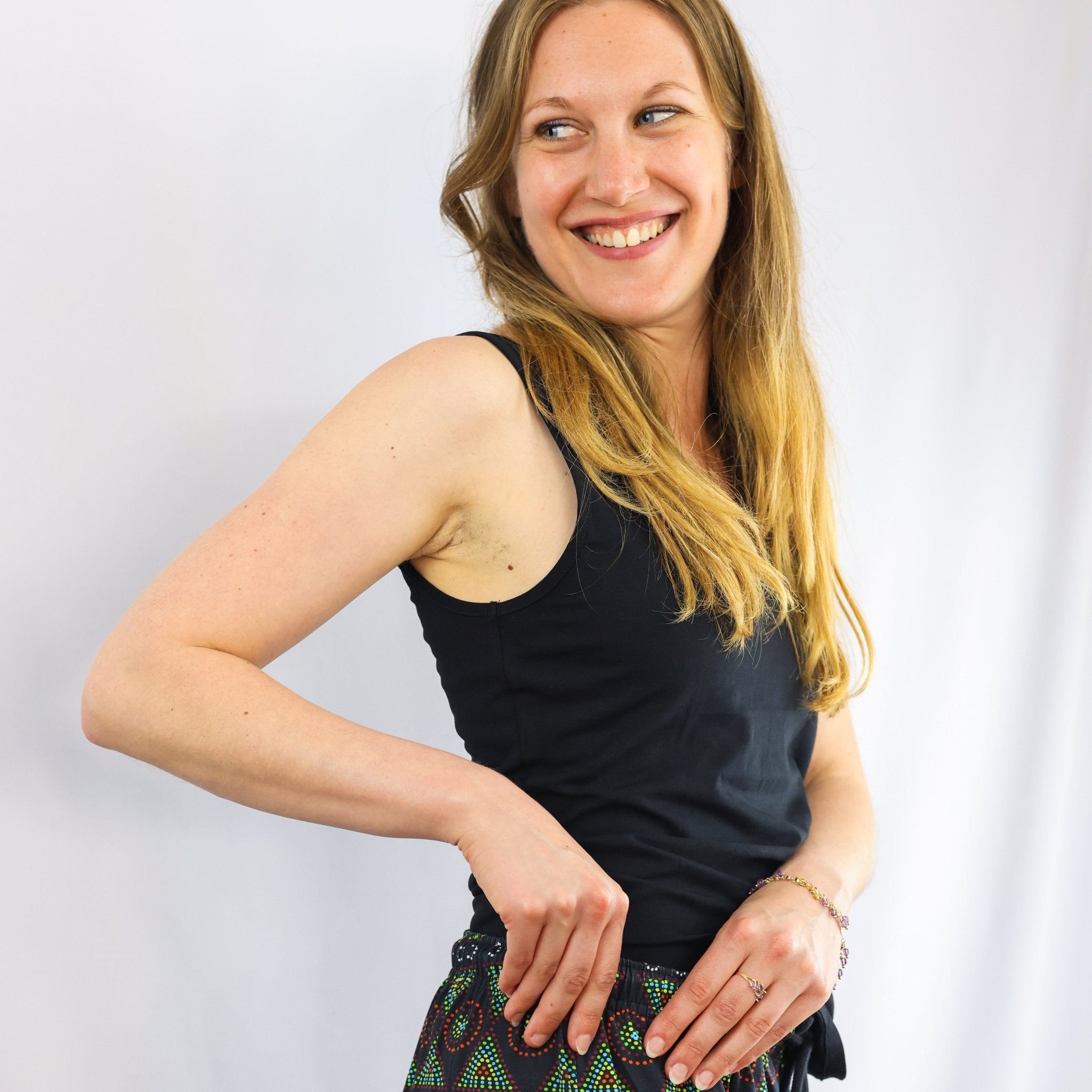 Organic cotton vest top - with hidden support - black - Y.O.U underwear