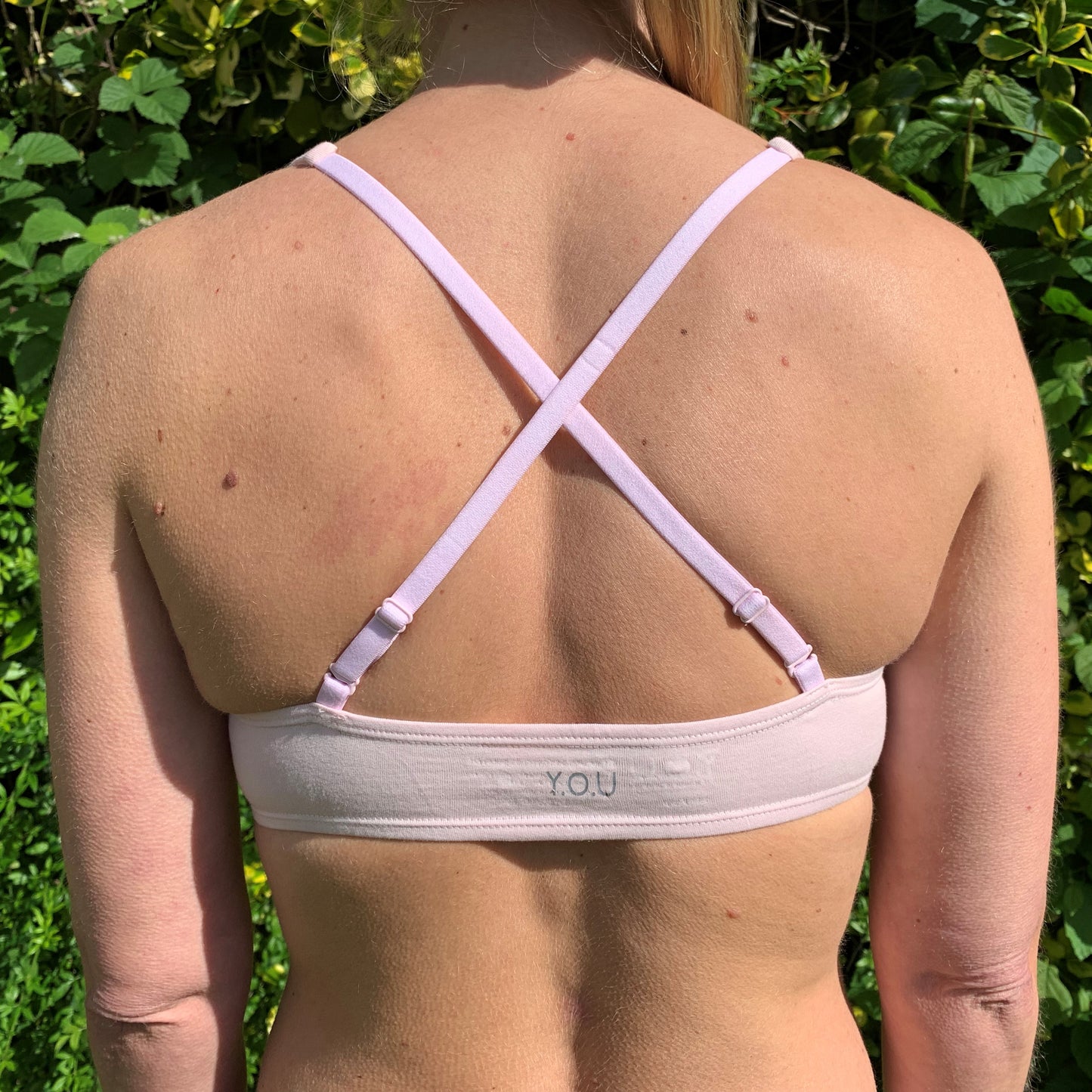 Women's organic cotton matching bralette and mid-rise bikini set - Light Pink
