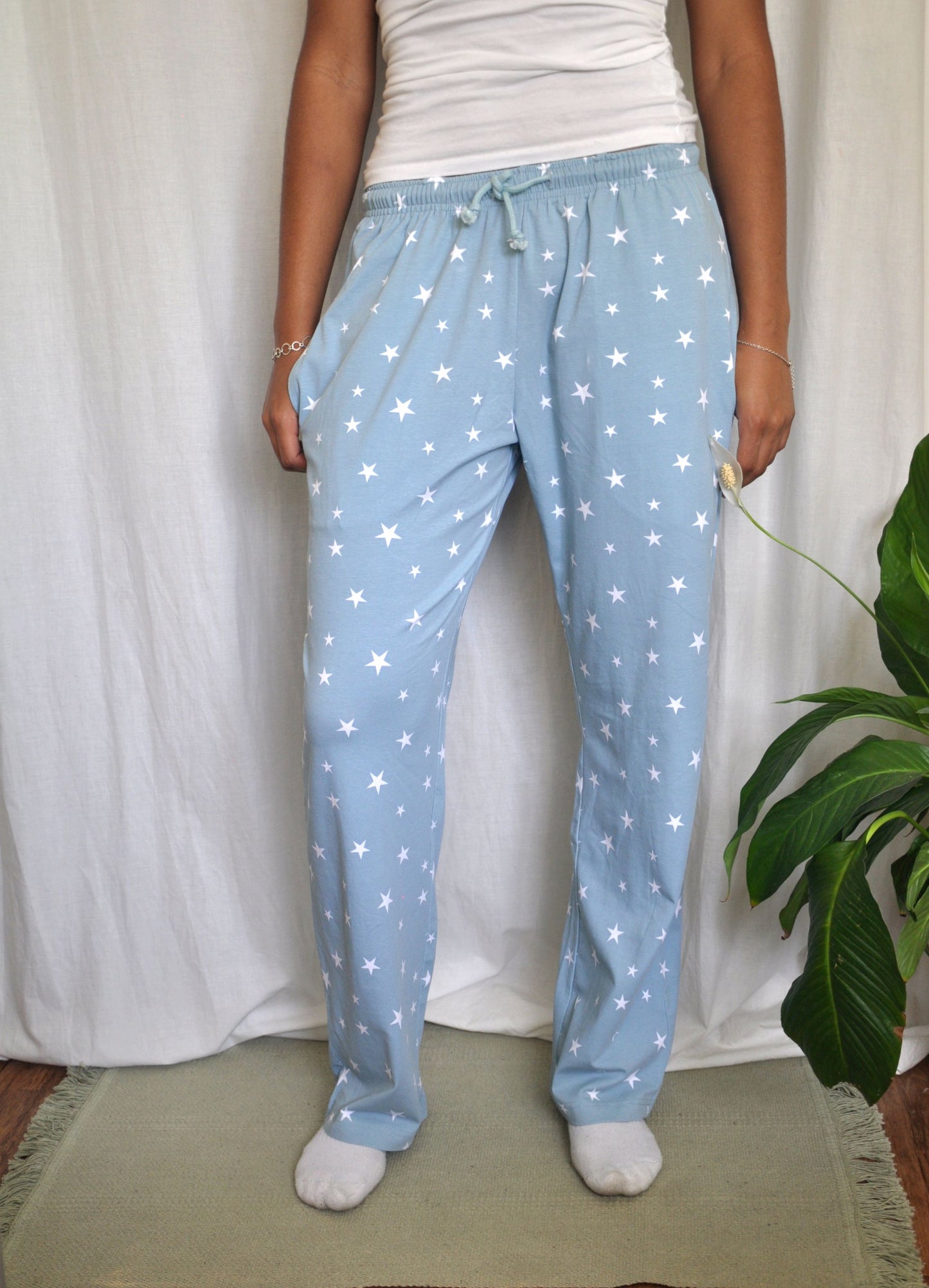 Pyjamas - organic cotton unisex pyjama bottoms - blue stars pattern