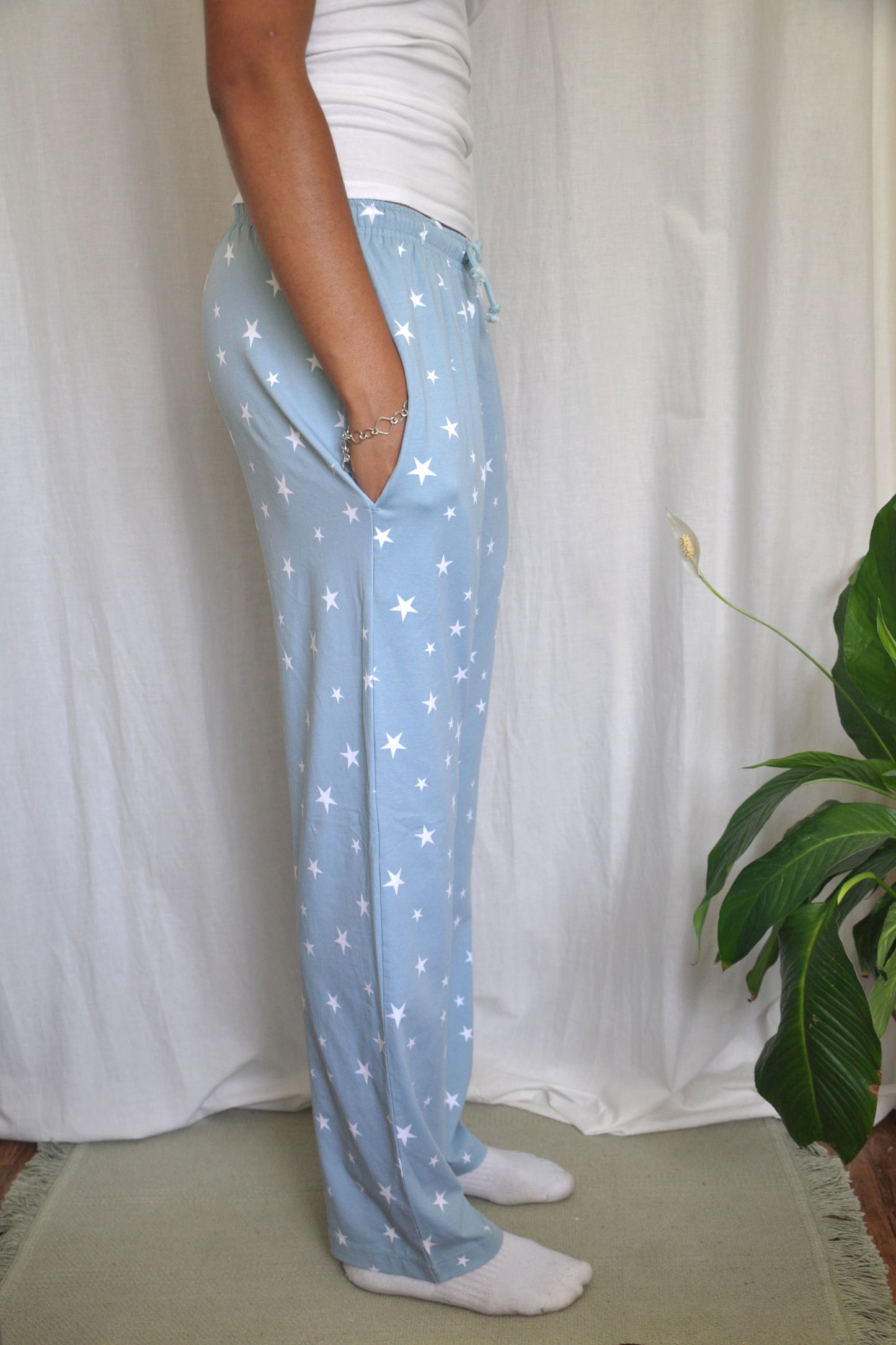 Pyjamas - organic cotton unisex pyjama bottoms - blue stars pattern
