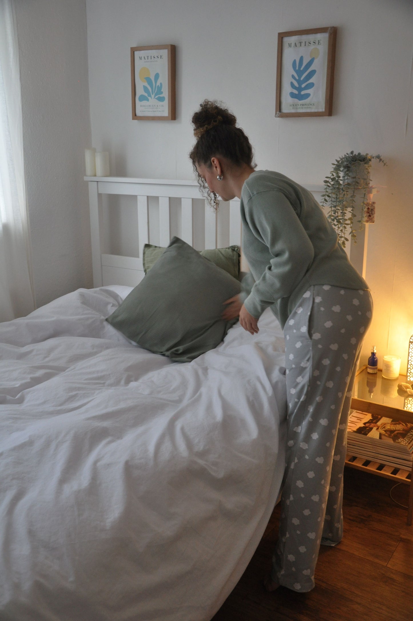 Pyjamas - organic cotton unisex pyjama bottoms - grey clouds pattern