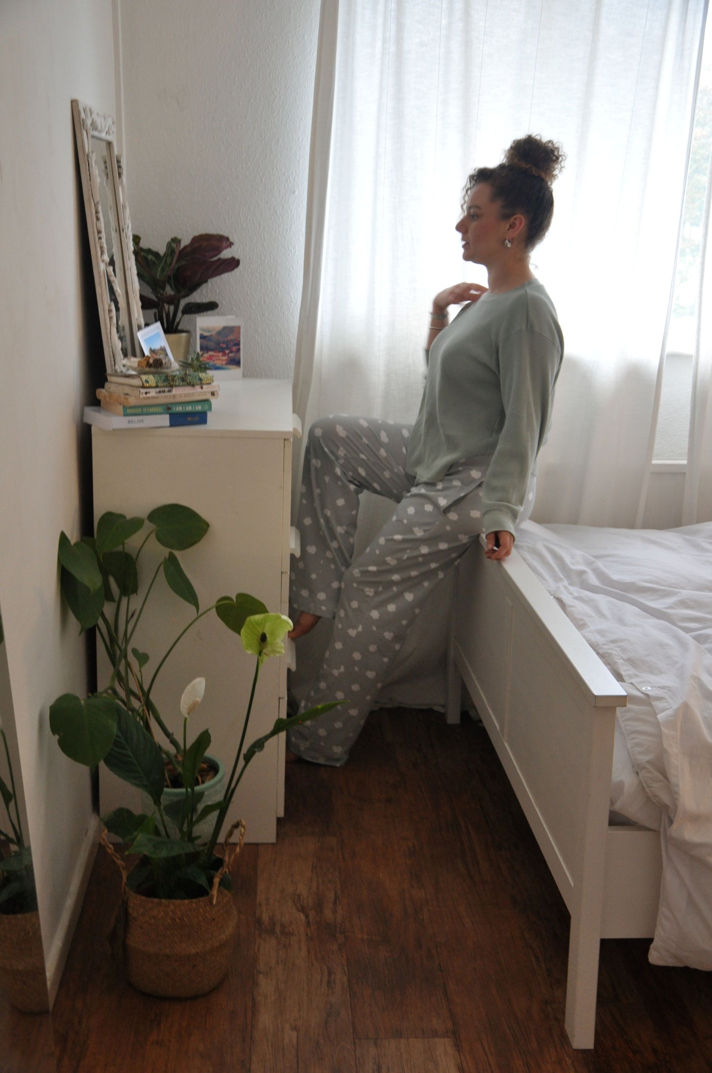 Pyjamas - organic cotton unisex pyjama bottoms - grey clouds pattern