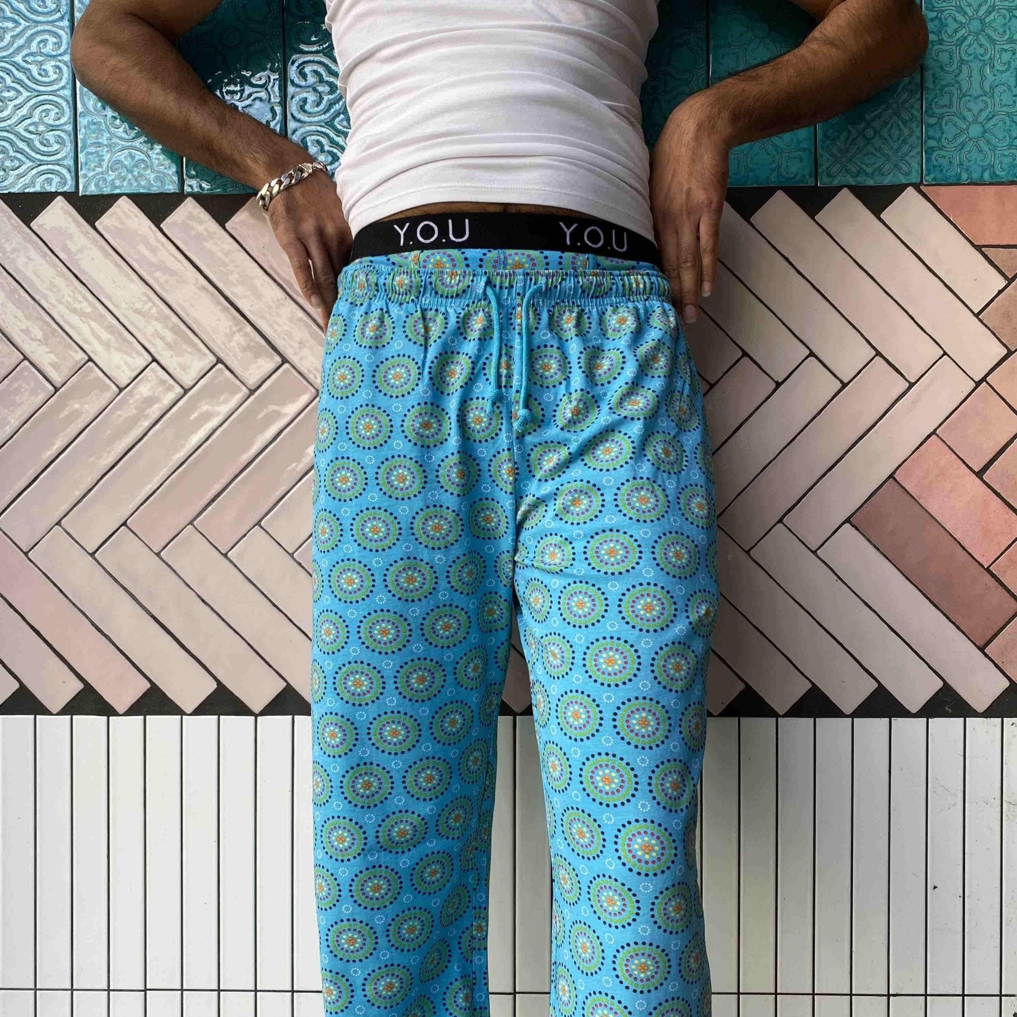Pyjamas - organic cotton unisex pyjama bottoms - Blue Mara design - Y.O.U underwear