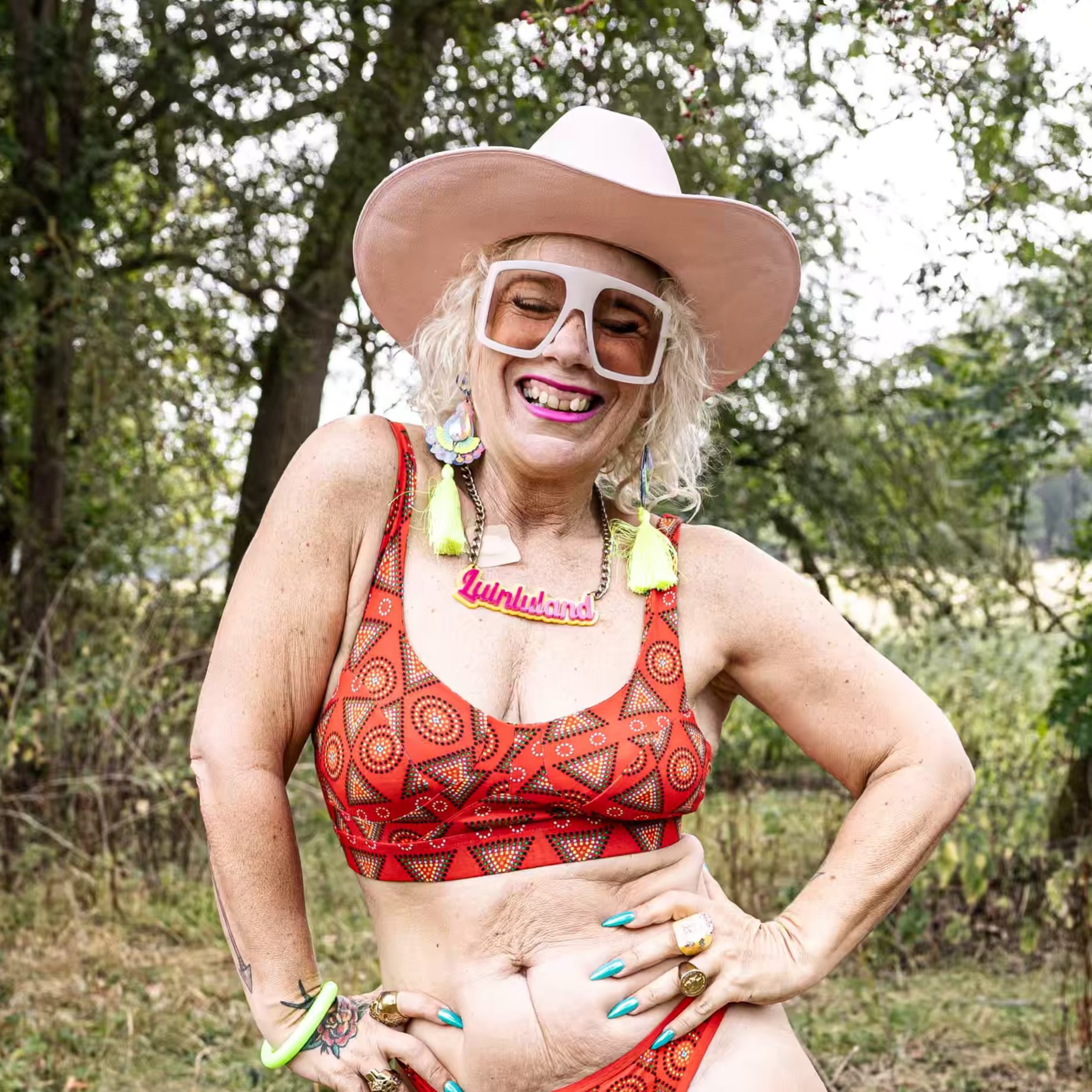 model wearing organic cotton more supportive bra red mara- You Underwear