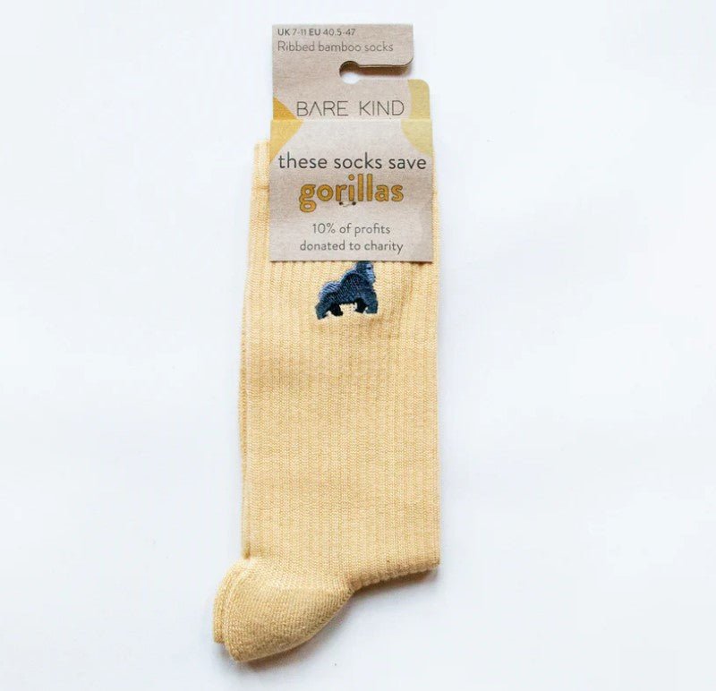 Ribbed Gorilla Socks - Bare Kind Bamboo Socks - Save the Gorilla - Y.O.U underwear