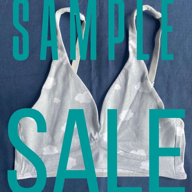 Sample Sale - Women's organic cotton bralette in light grey with white clouds pattern - Y.O.U underwear