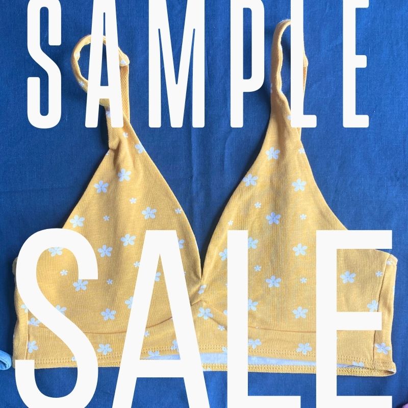 Sample Sale - Women's organic cotton bralette in yellow with white flowers pattern - Y.O.U underwear