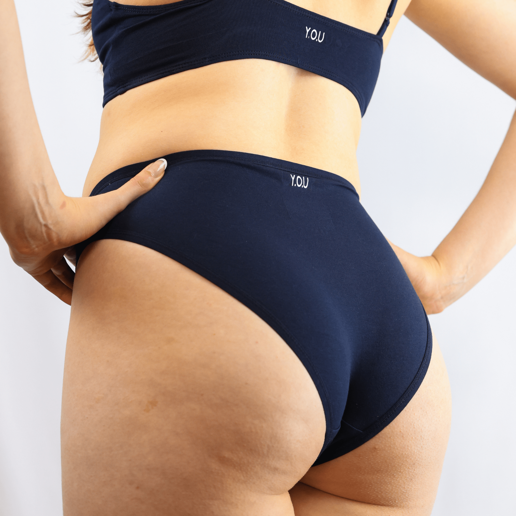 Sample Sale - Women's organic cotton mid - rise bikini bottoms in navy blue - Y.O.U underwear