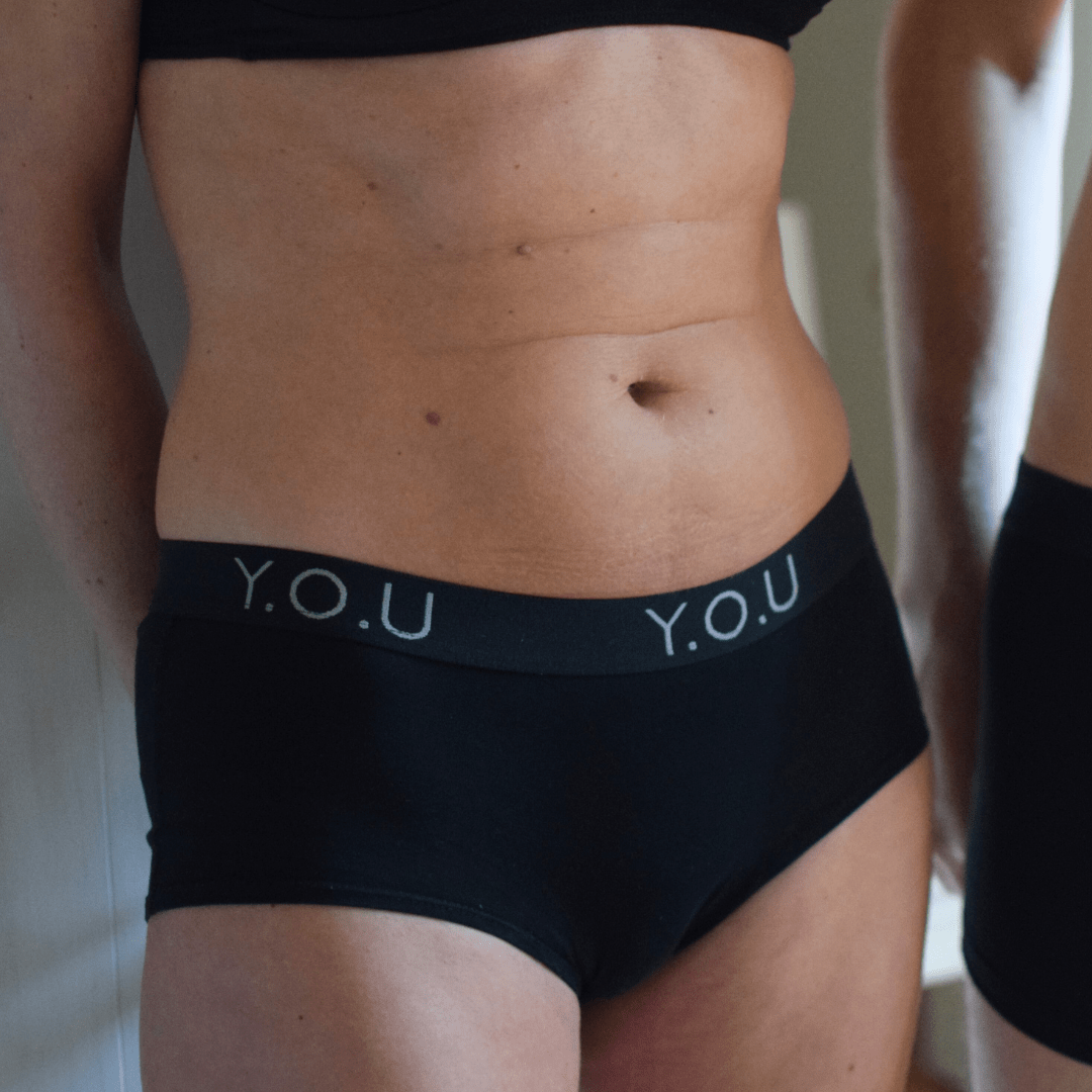 Women’s organic cotton boy shorts with Y.O.U elastic in black - Y.O.U underwear