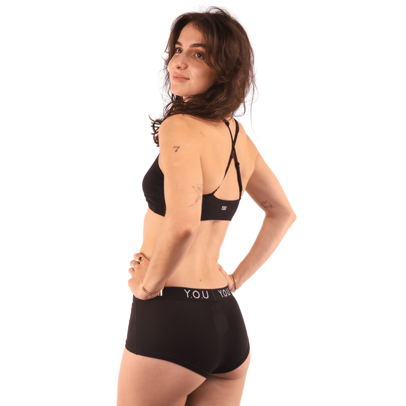 Women’s organic cotton boy shorts with Y.O.U elastic in black - Y.O.U underwear