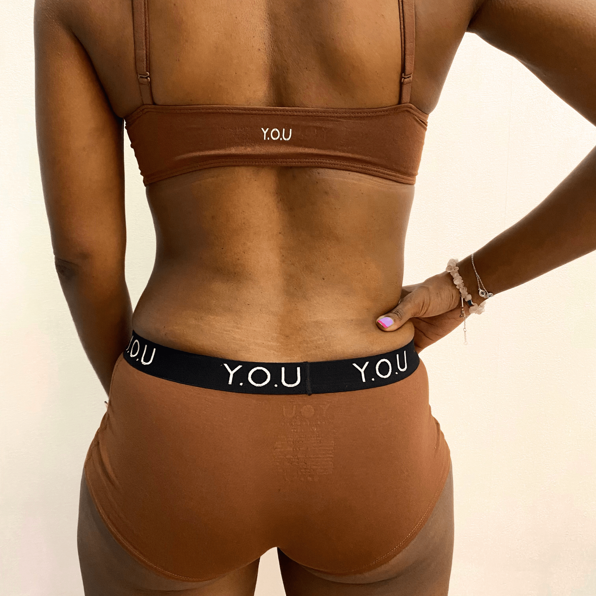 Women’s organic cotton boy shorts with Y.O.U elastic in chestnut (mid nude) - Y.O.U underwear