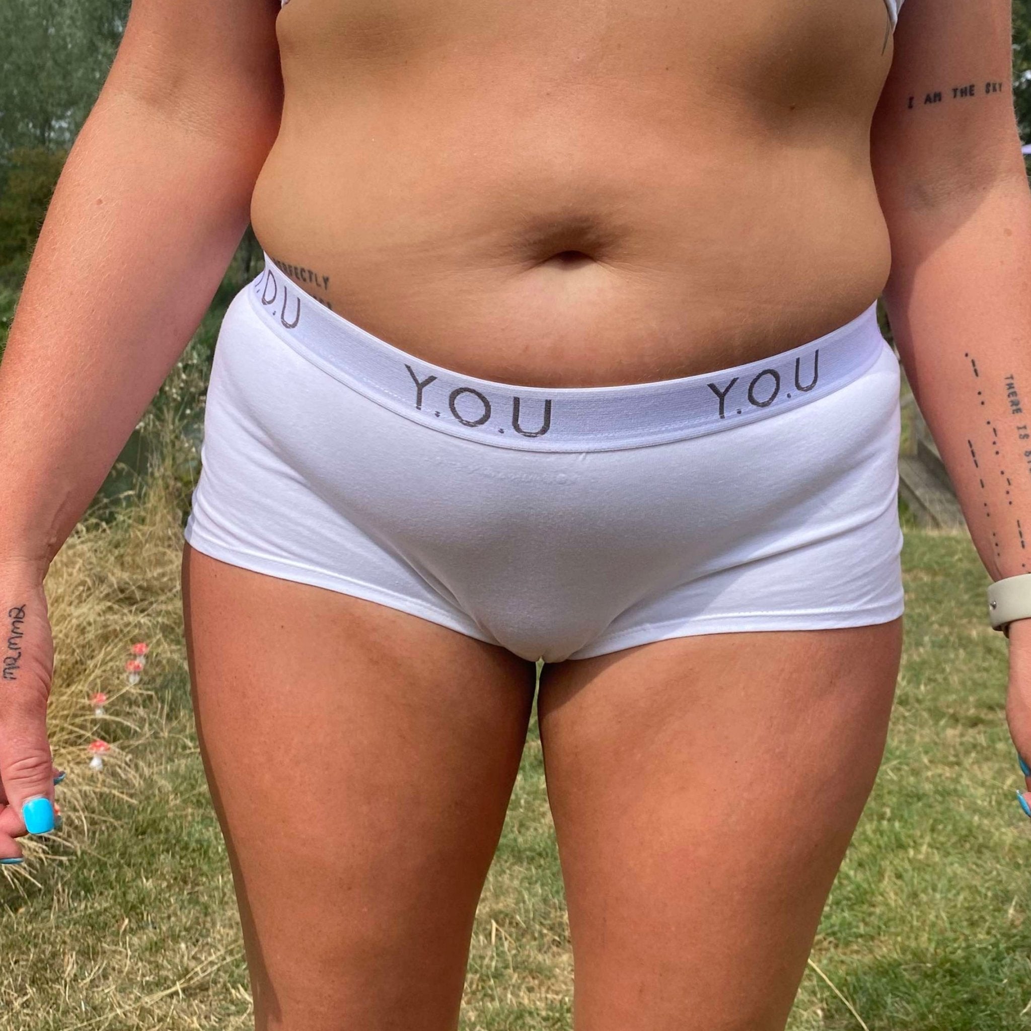 Women’s organic cotton boy shorts with Y.O.U elastic in white - Y.O.U underwear