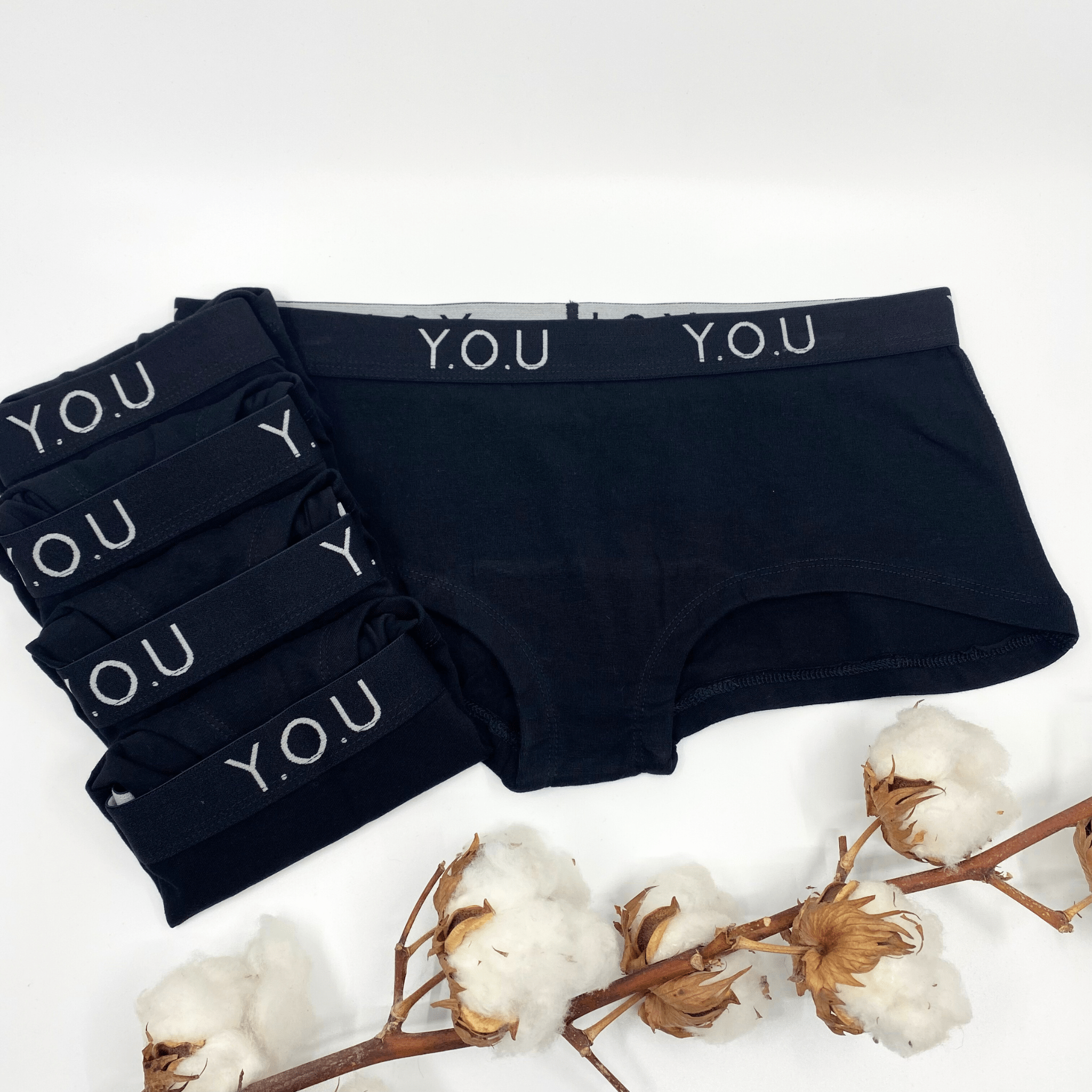 Women's organic cotton boy shorts with Y.O.U elastic - pack of 5 - Y.O.U underwear