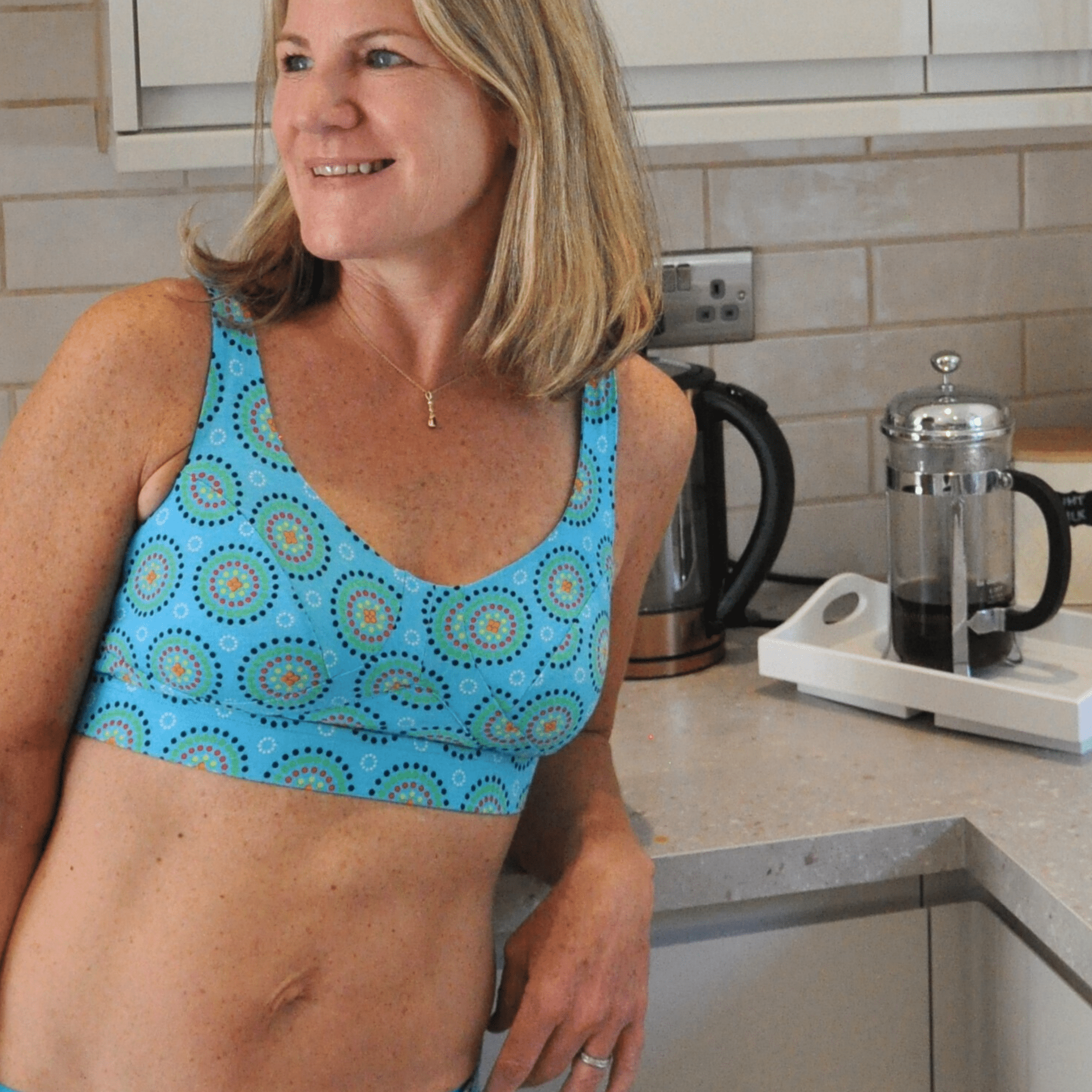 Women's organic cotton bra in blue Mara print - more supportive style - Y.O.U underwear
