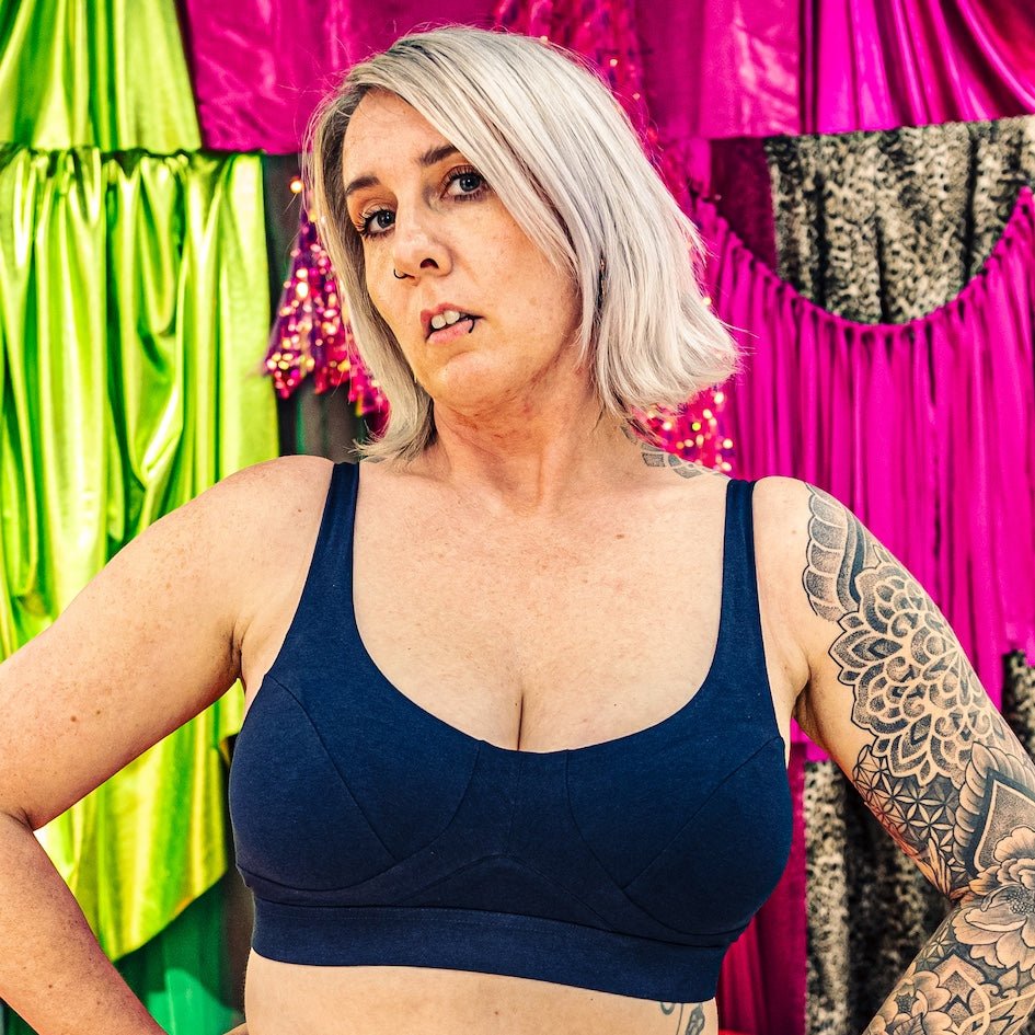 Women's organic cotton bra in navy blue - more supportive style - Y.O.U underwear