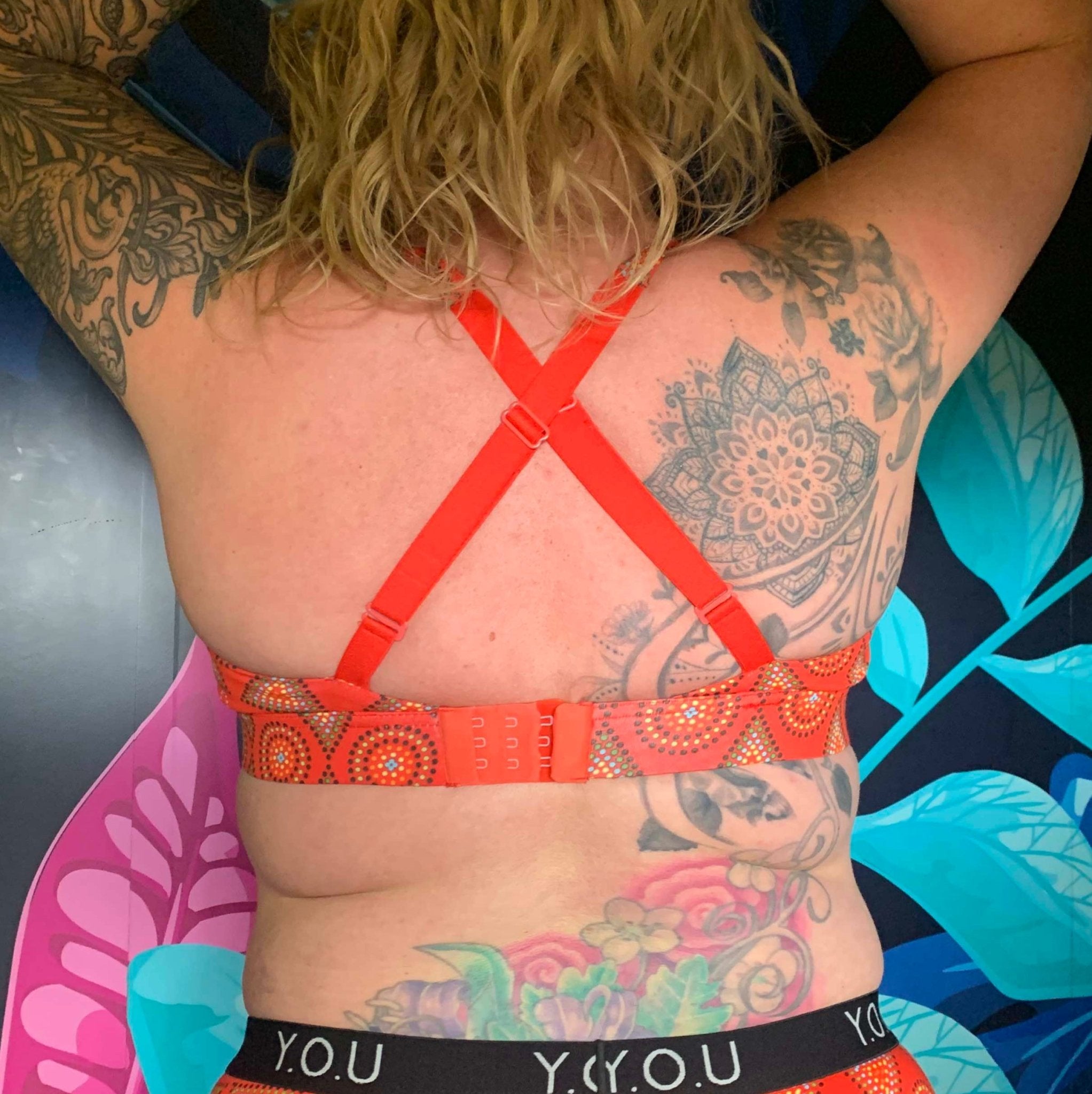 Women's organic cotton bra in red Mara print - more supportive style - Y.O.U underwear