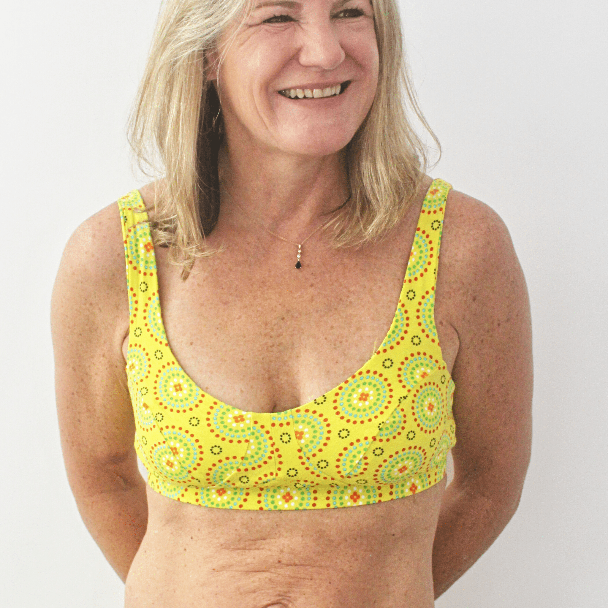 Women's organic cotton bra in yellow Mara print - more supportive style - Y.O.U underwear