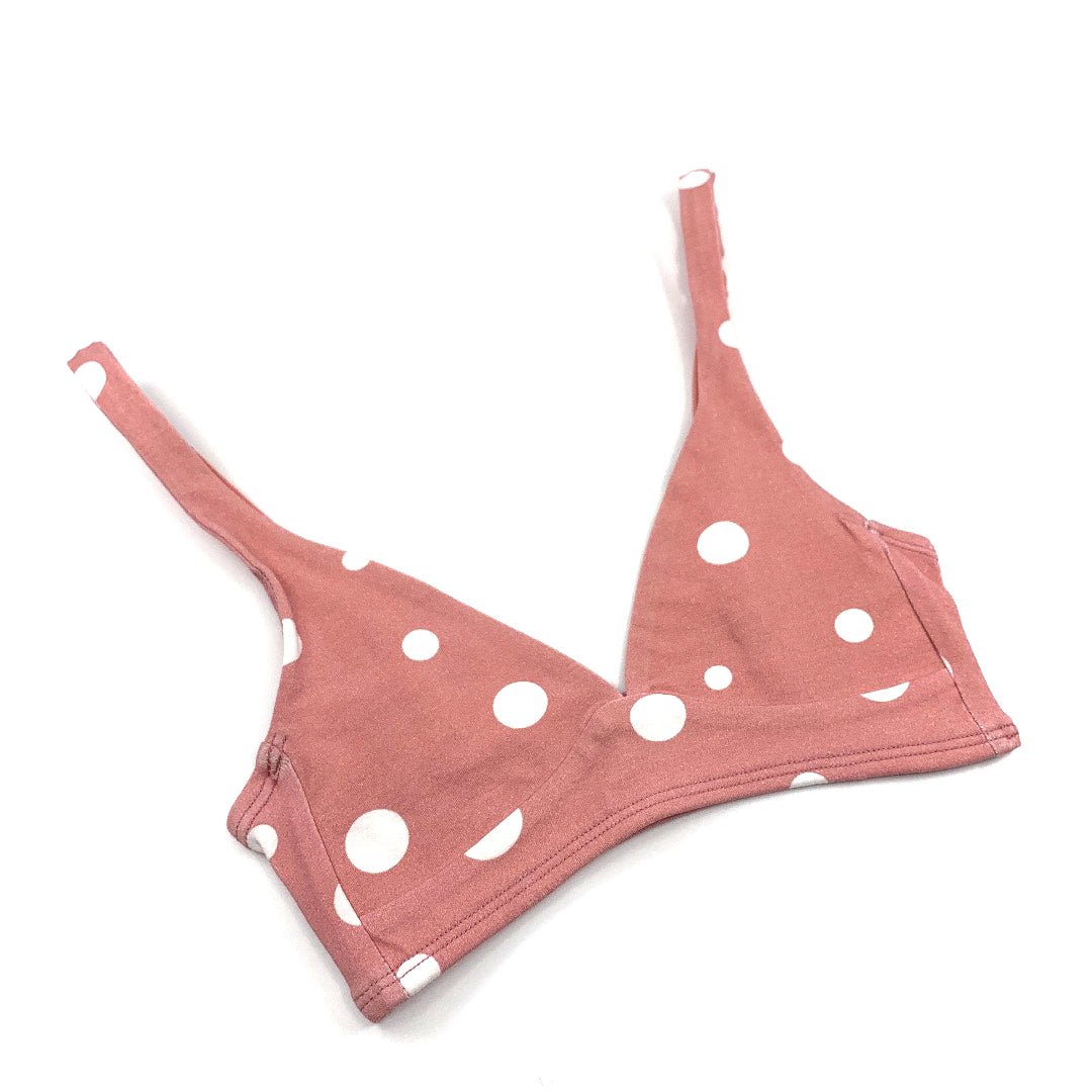Women's organic cotton bralette and low - rise bikini set - pink with white dots - Y.O.U underwear