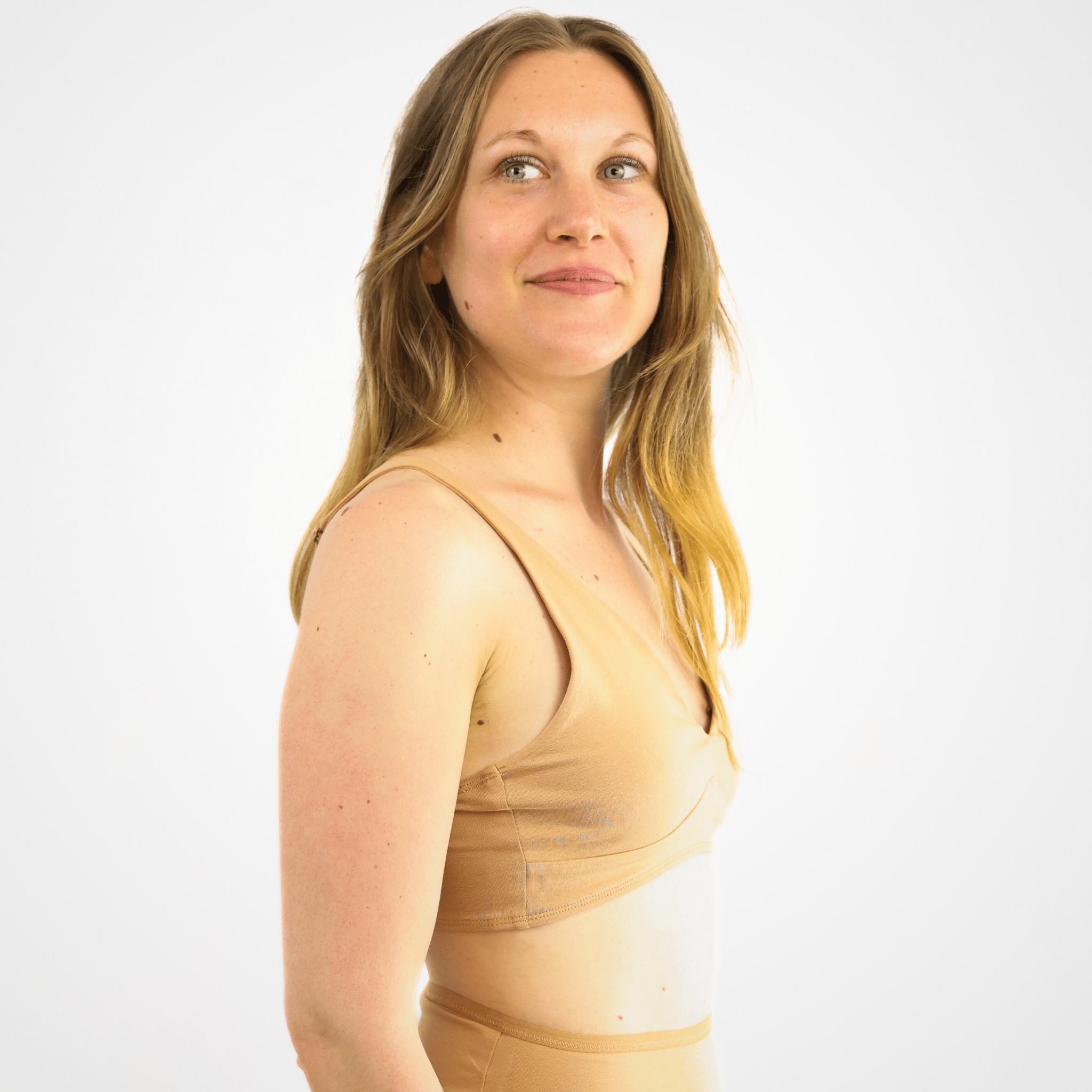 Women's organic cotton bralette in almond (light nude) - Y.O.U underwear