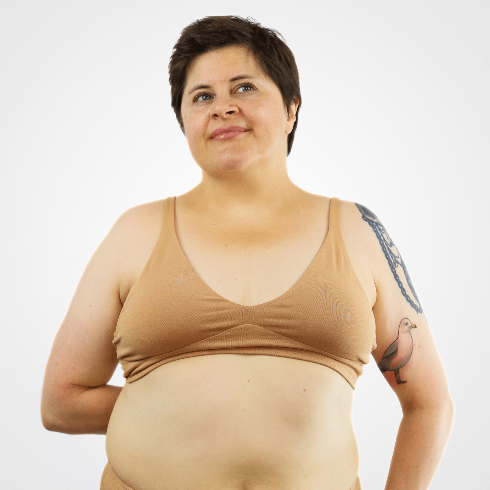 Women's organic cotton bralette in almond (light nude) - Y.O.U underwear