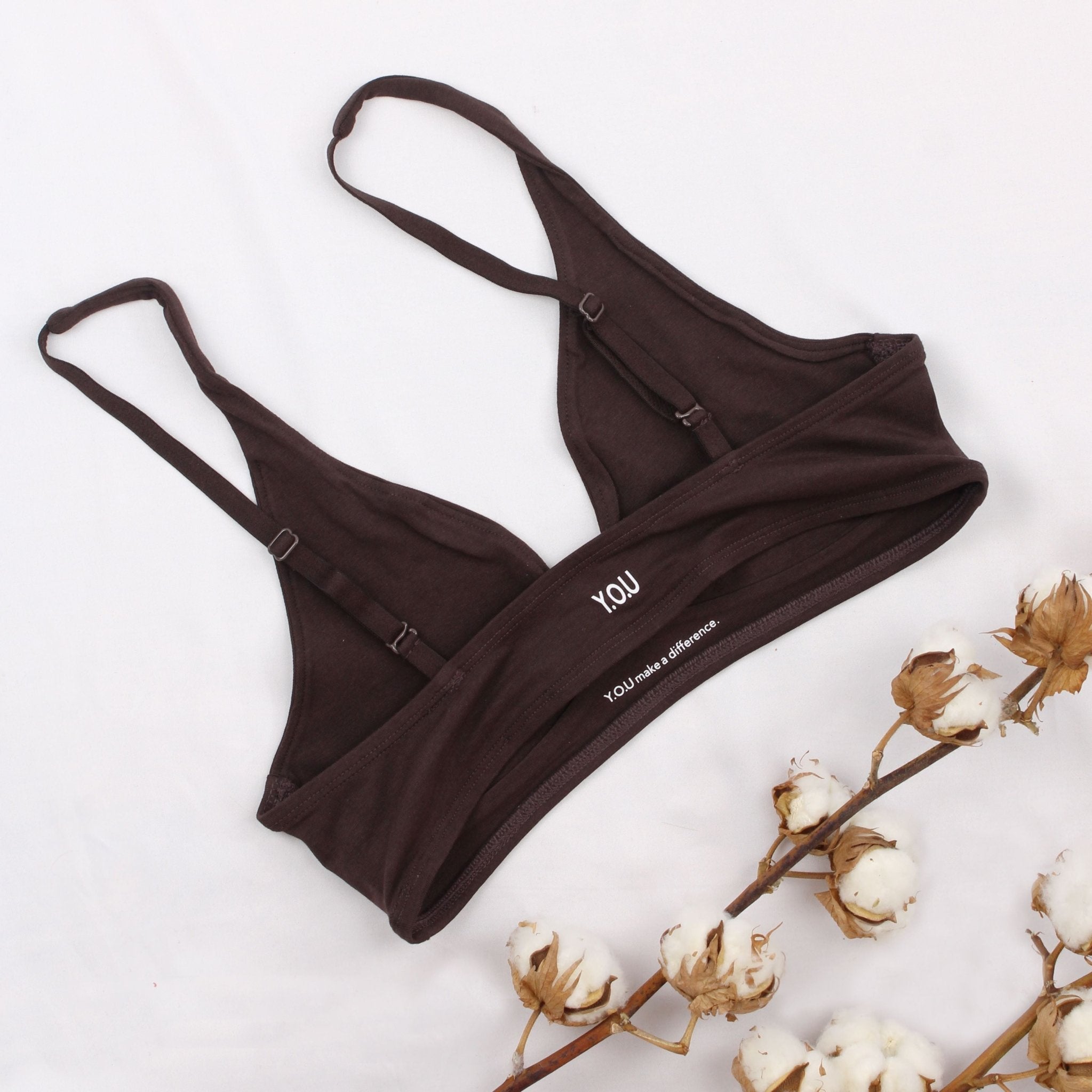 Women's organic cotton bralette in cocoa (dark nude) - Y.O.U underwear