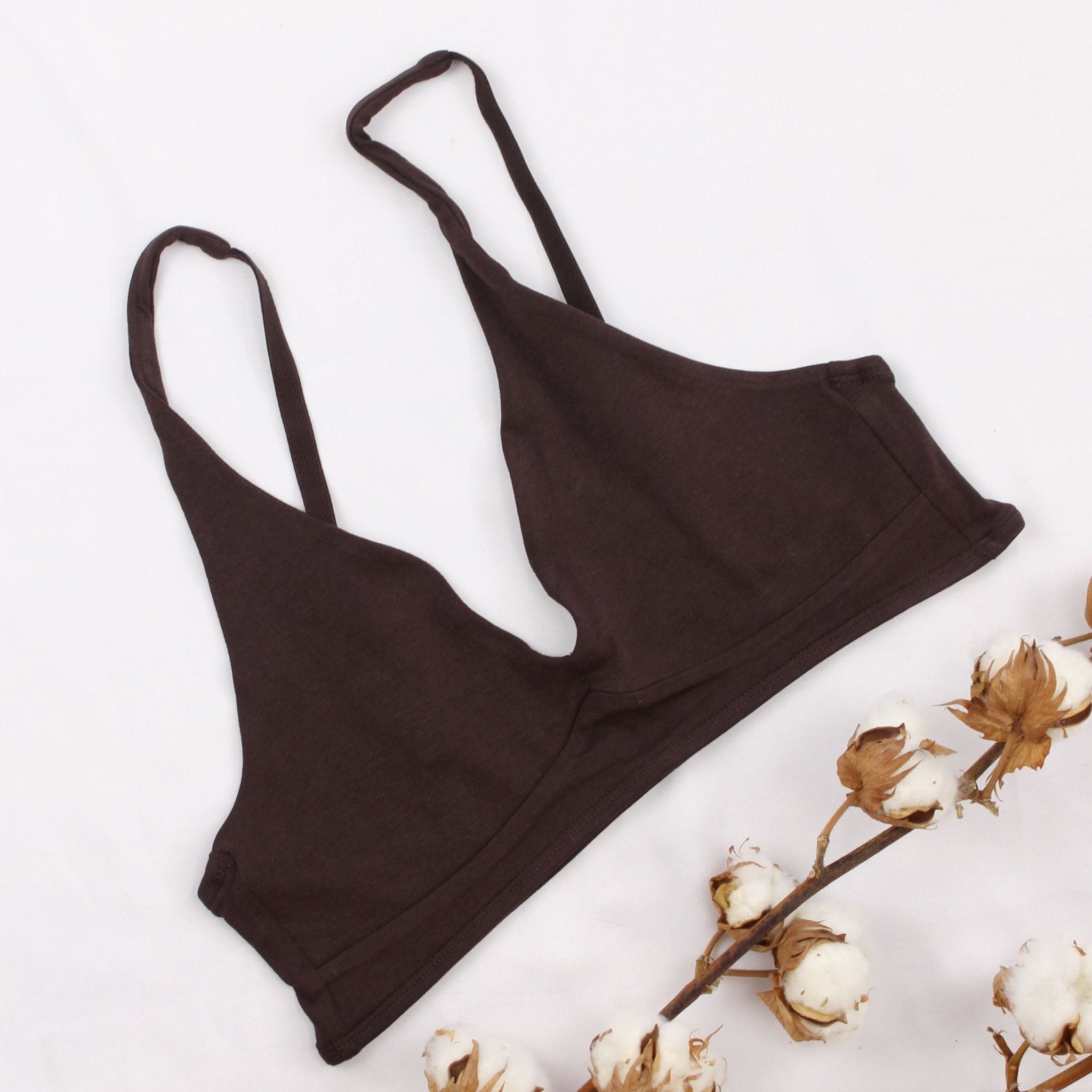 Women's organic cotton bralette in cocoa (dark nude) - Y.O.U underwear