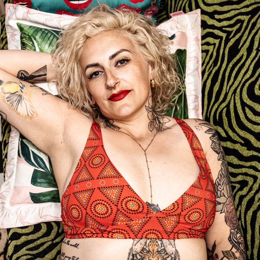 Women's organic cotton bralette - Red Mara design - Y.O.U underwear