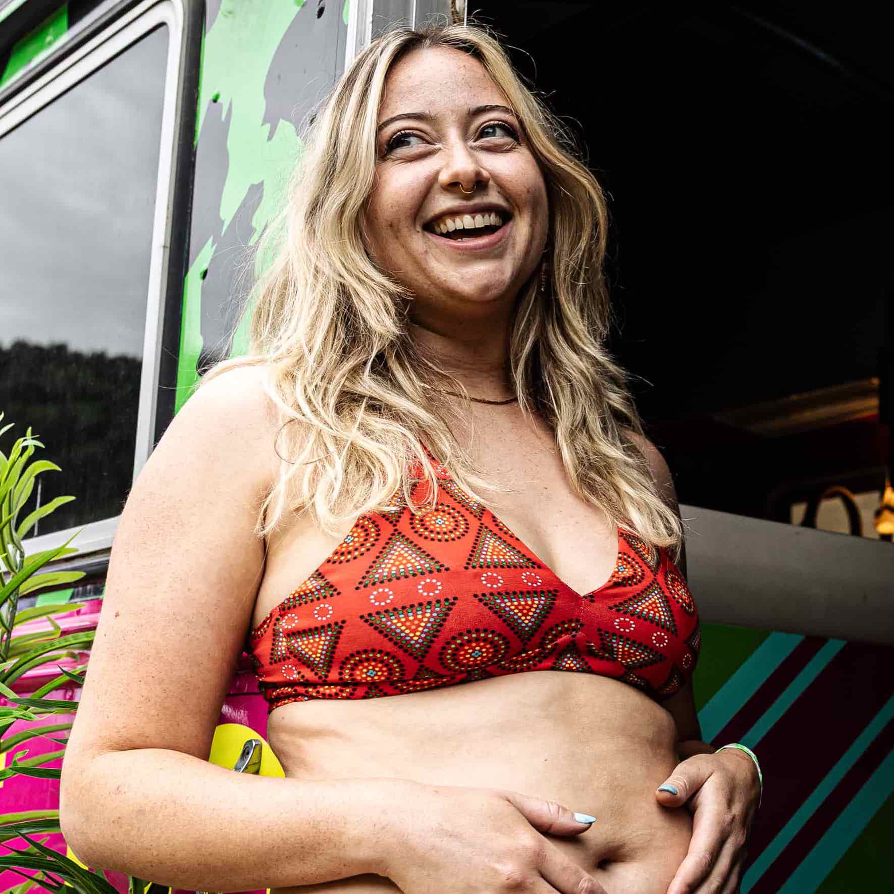 Women's organic cotton bralette - Red Mara design - Y.O.U underwear