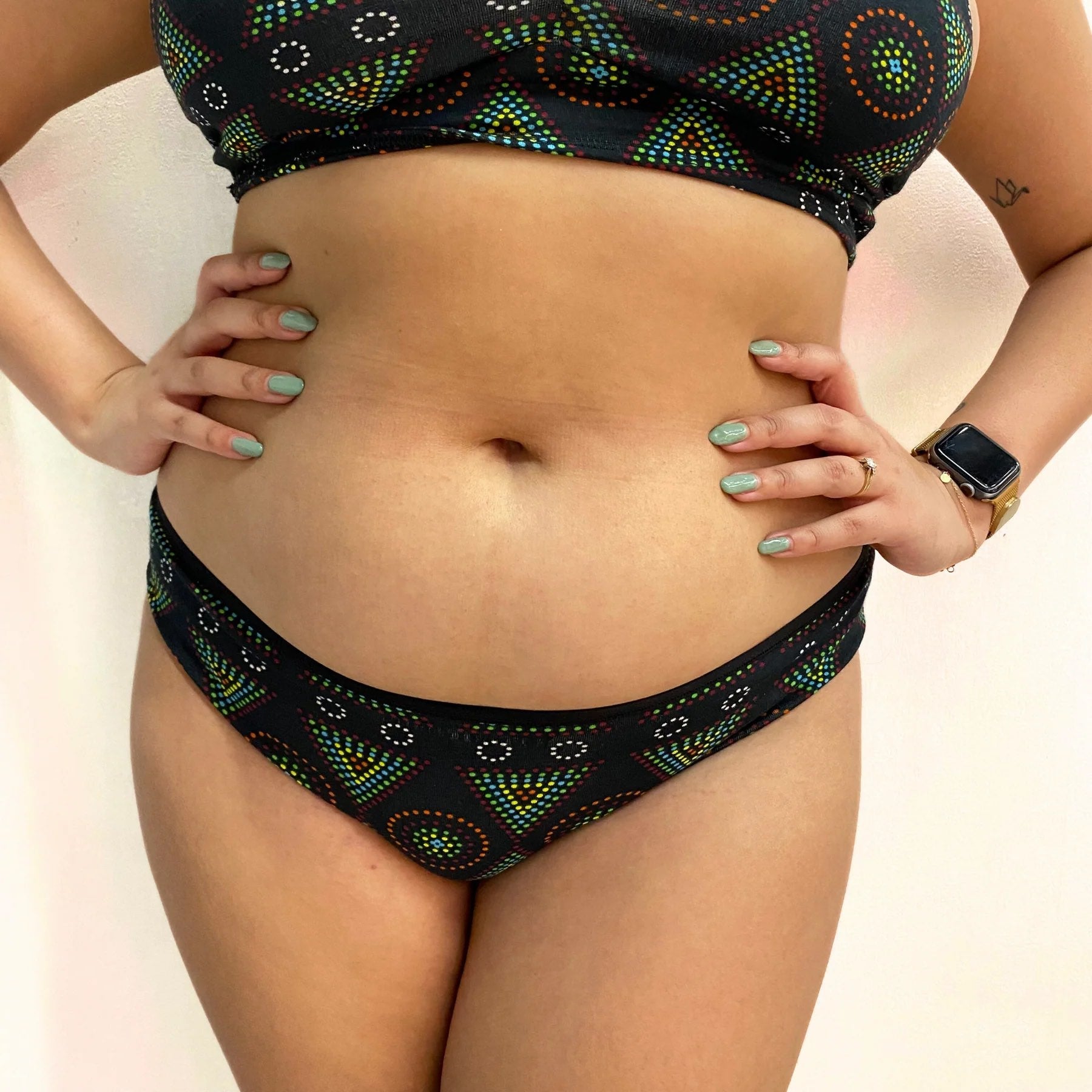 Women's organic cotton low - rise bikini bottoms - Black Mara design - Y.O.U underwear