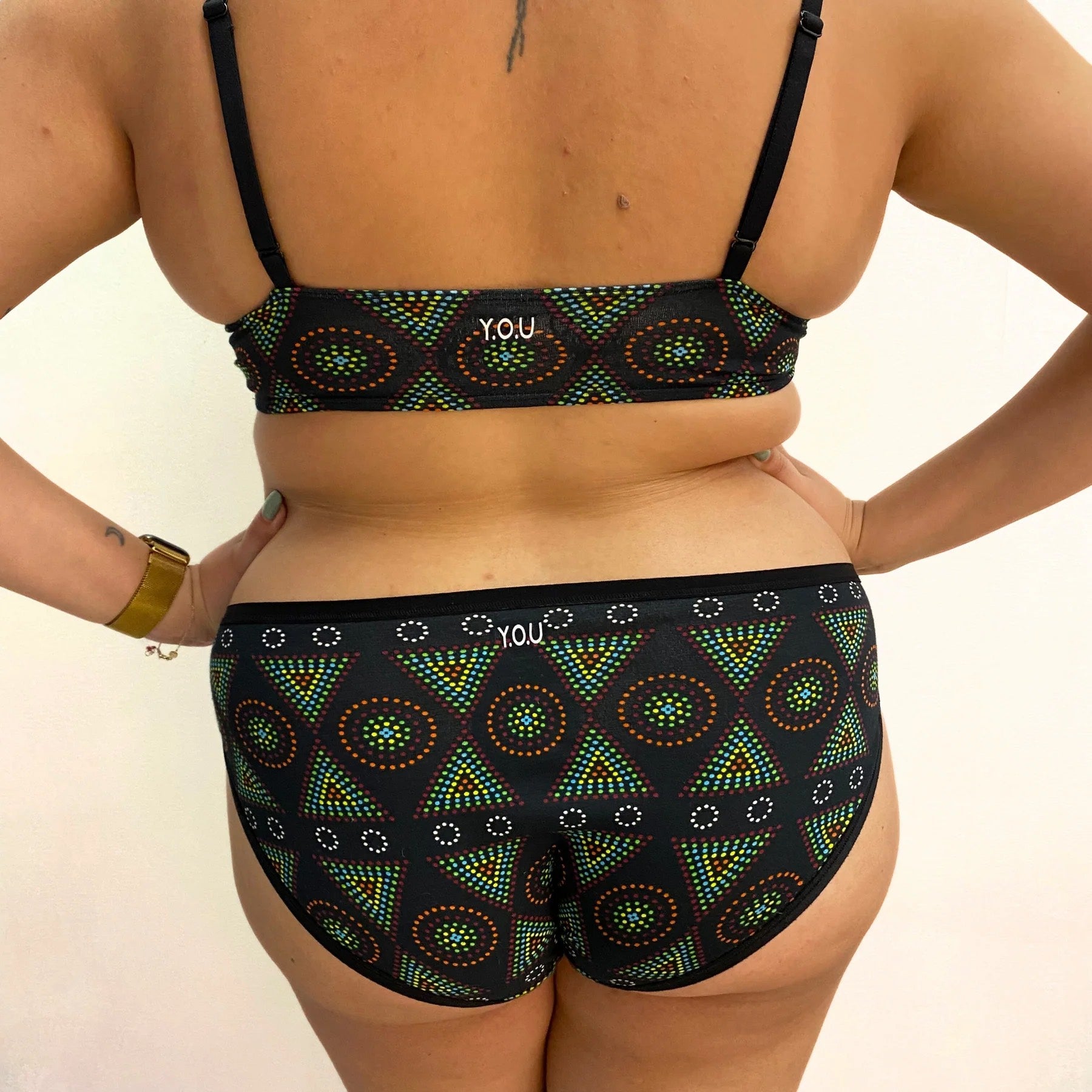 Women's organic cotton low - rise bikini bottoms - Black Mara design - Y.O.U underwear