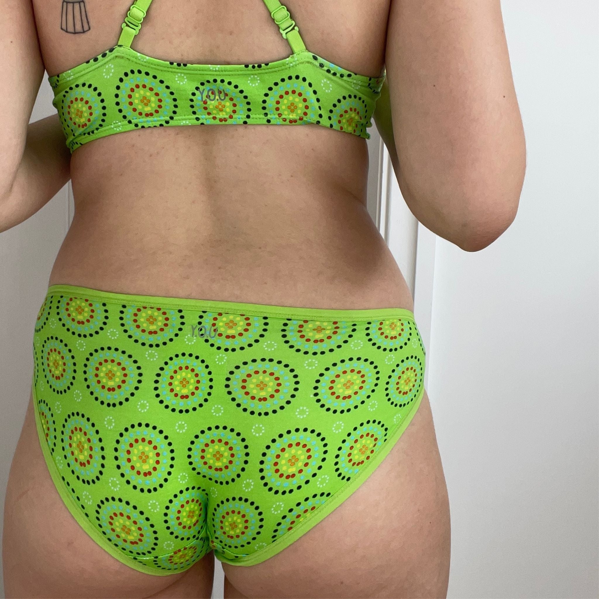 Women's organic cotton low - rise bikini bottoms - Green Mara design - Y.O.U underwear
