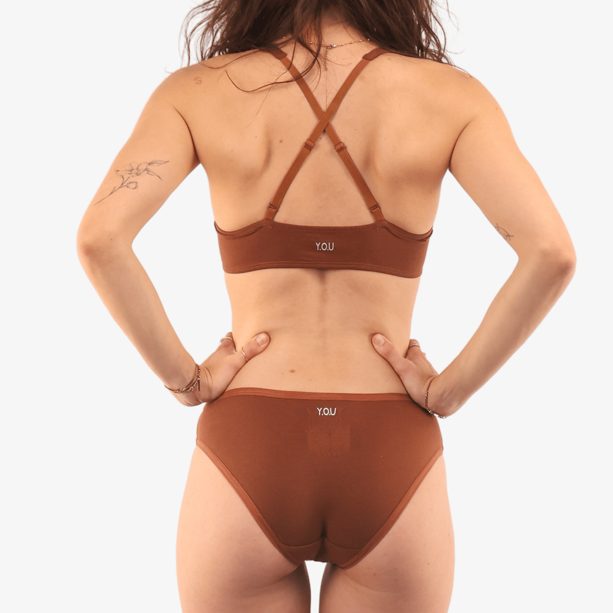 Women's organic cotton matching bralette and bikini set - chestnut (mid nude) - Y.O.U underwear