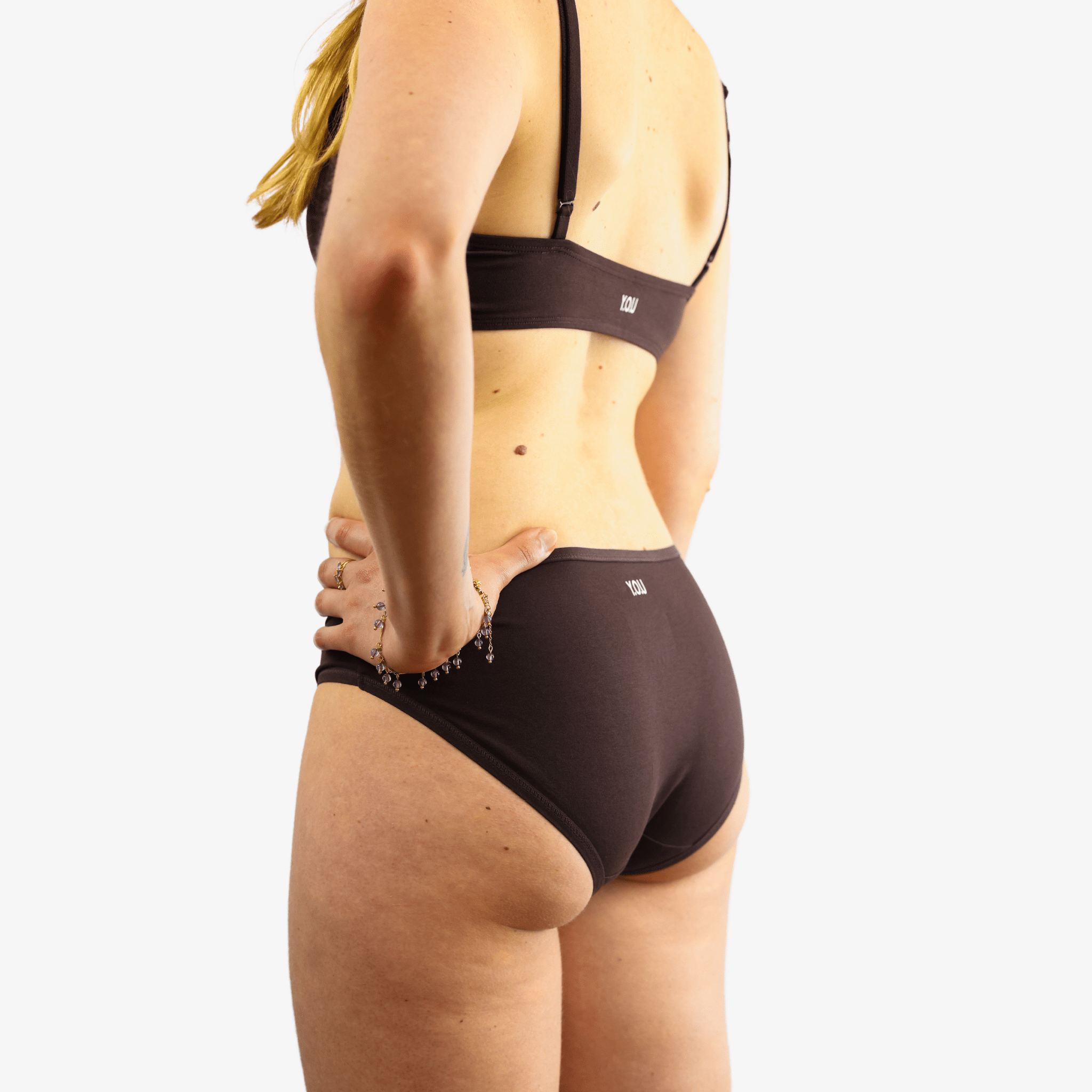 Women's organic cotton matching bralette and bikini set - cocoa - Y.O.U underwear