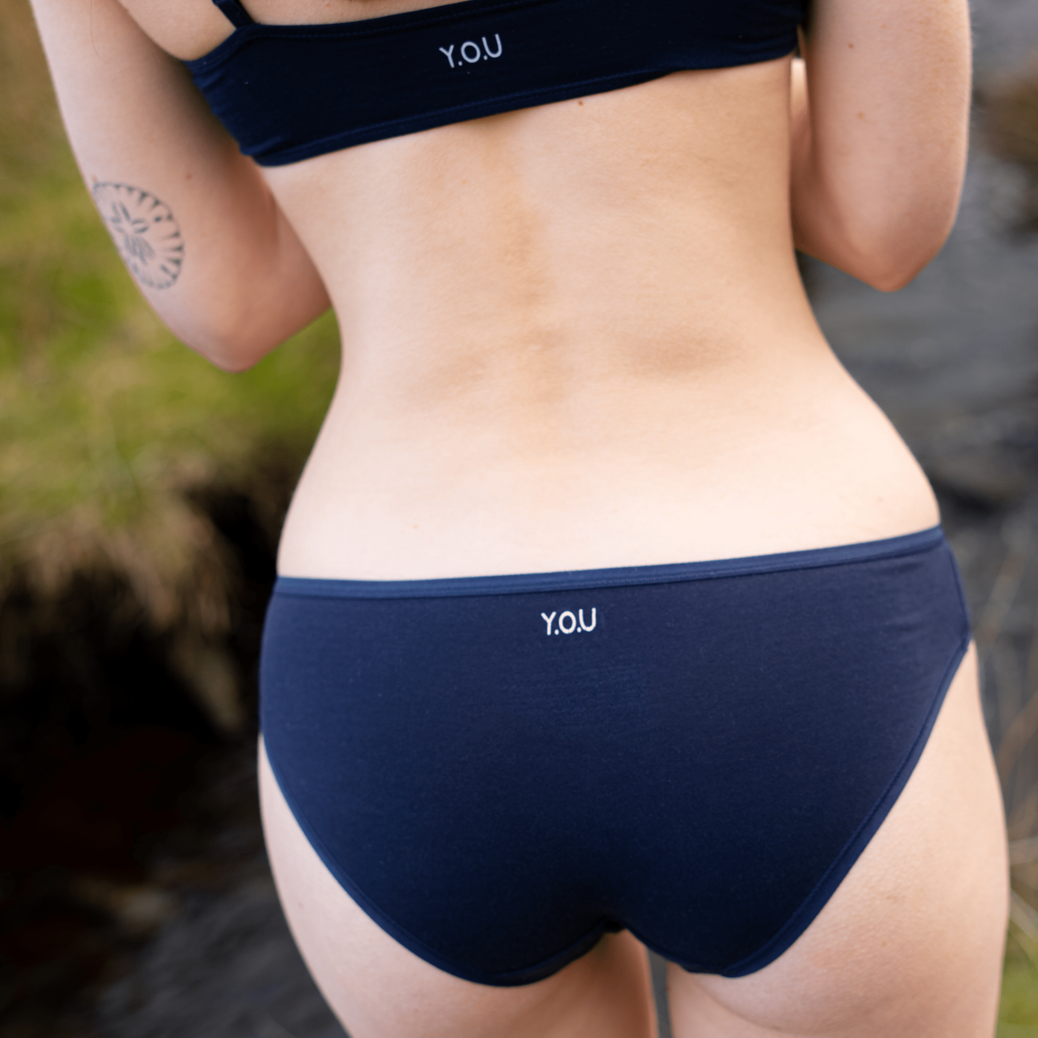 Women's organic cotton matching bralette and bikini set - navy blue - Y.O.U underwear