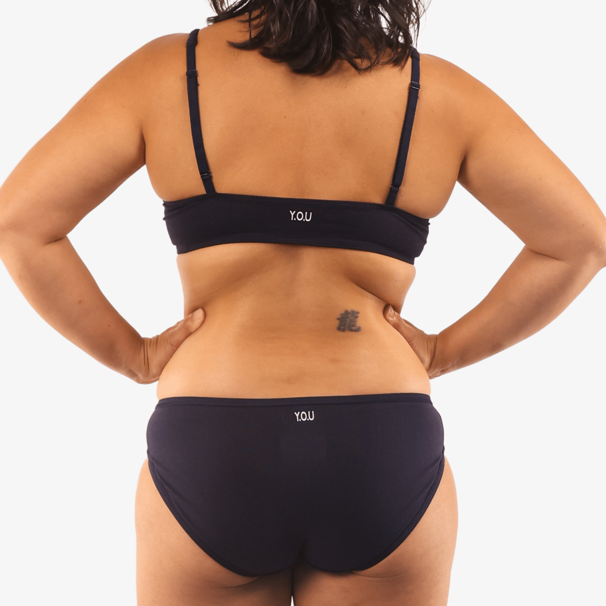 Women's organic cotton matching bralette and bikini set - navy blue - Y.O.U underwear